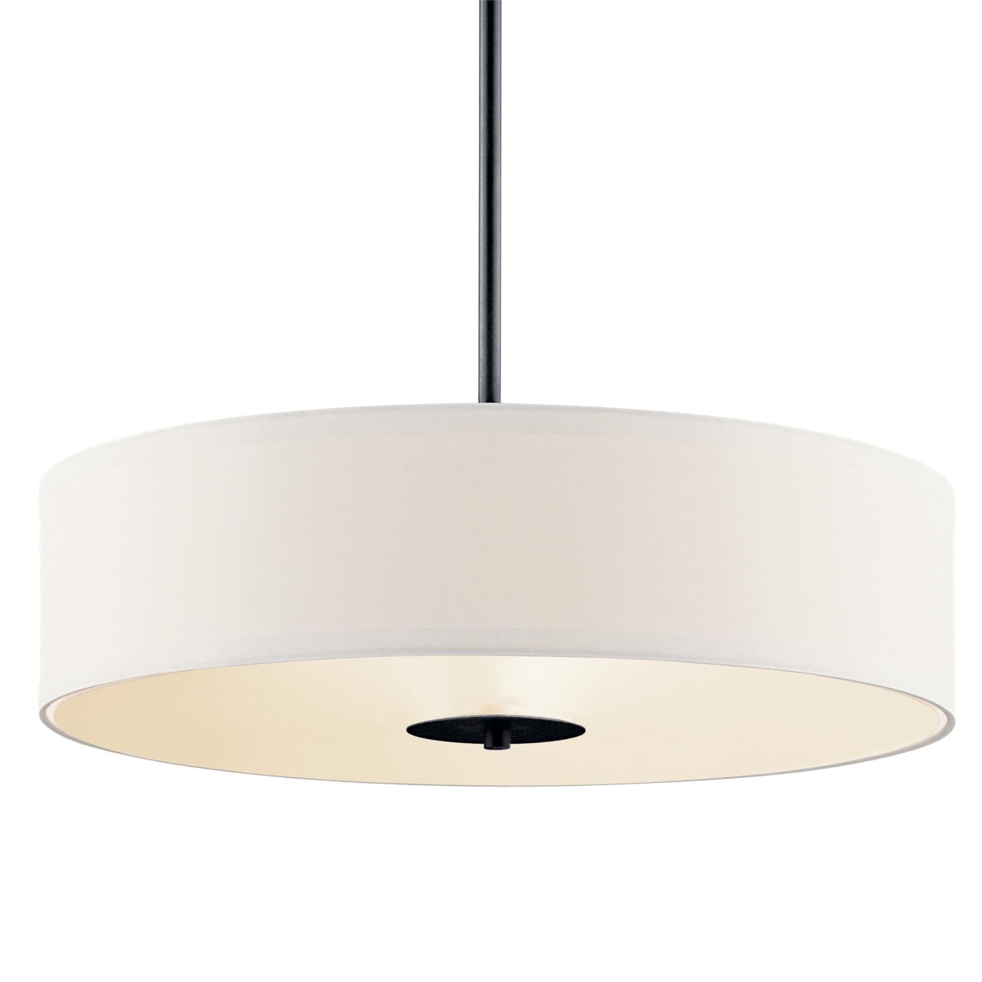 Shown in Black finish and Satin Etched glass and White Microfiber shade