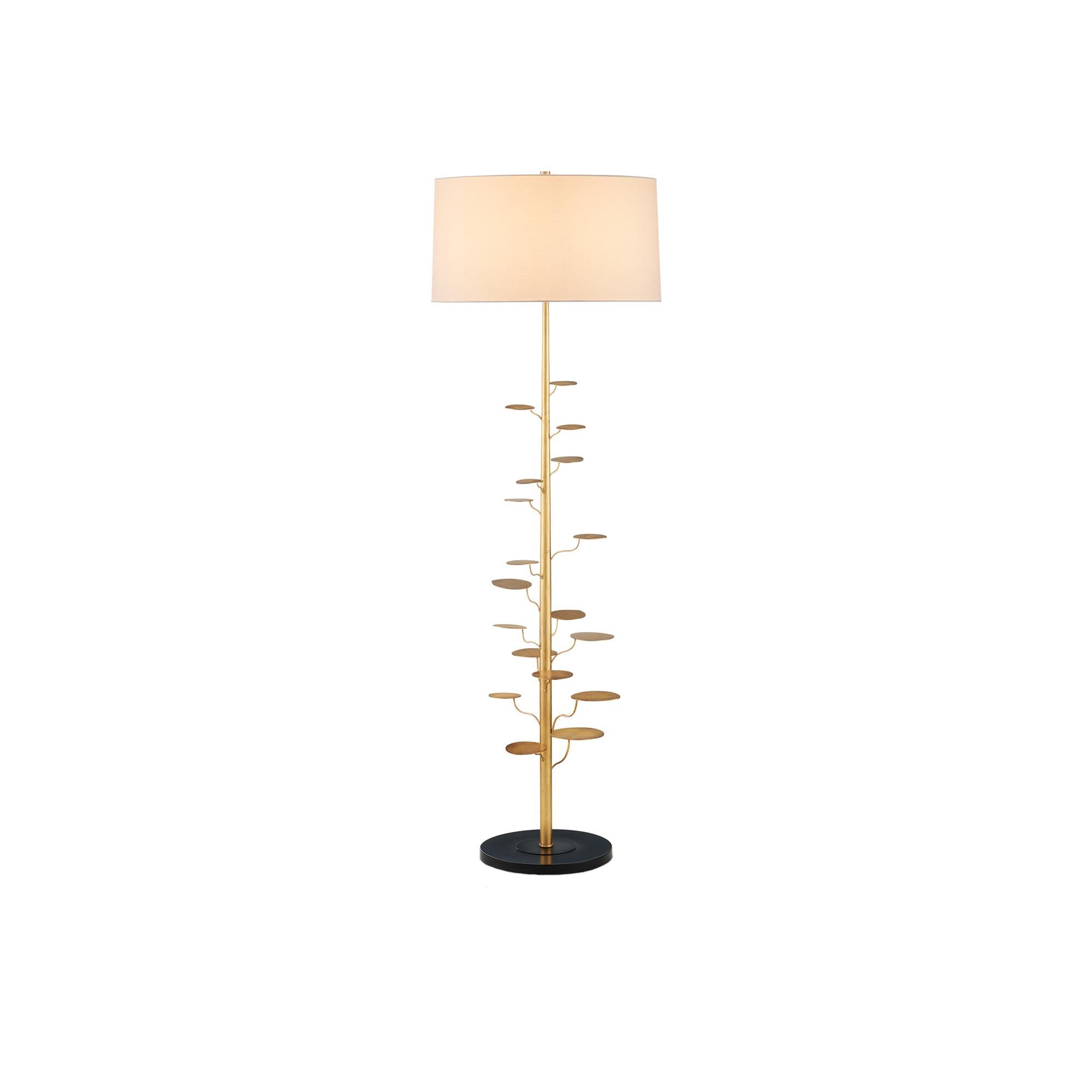Shown in Antique Gold Leaf finish and Light Beige Linen shade