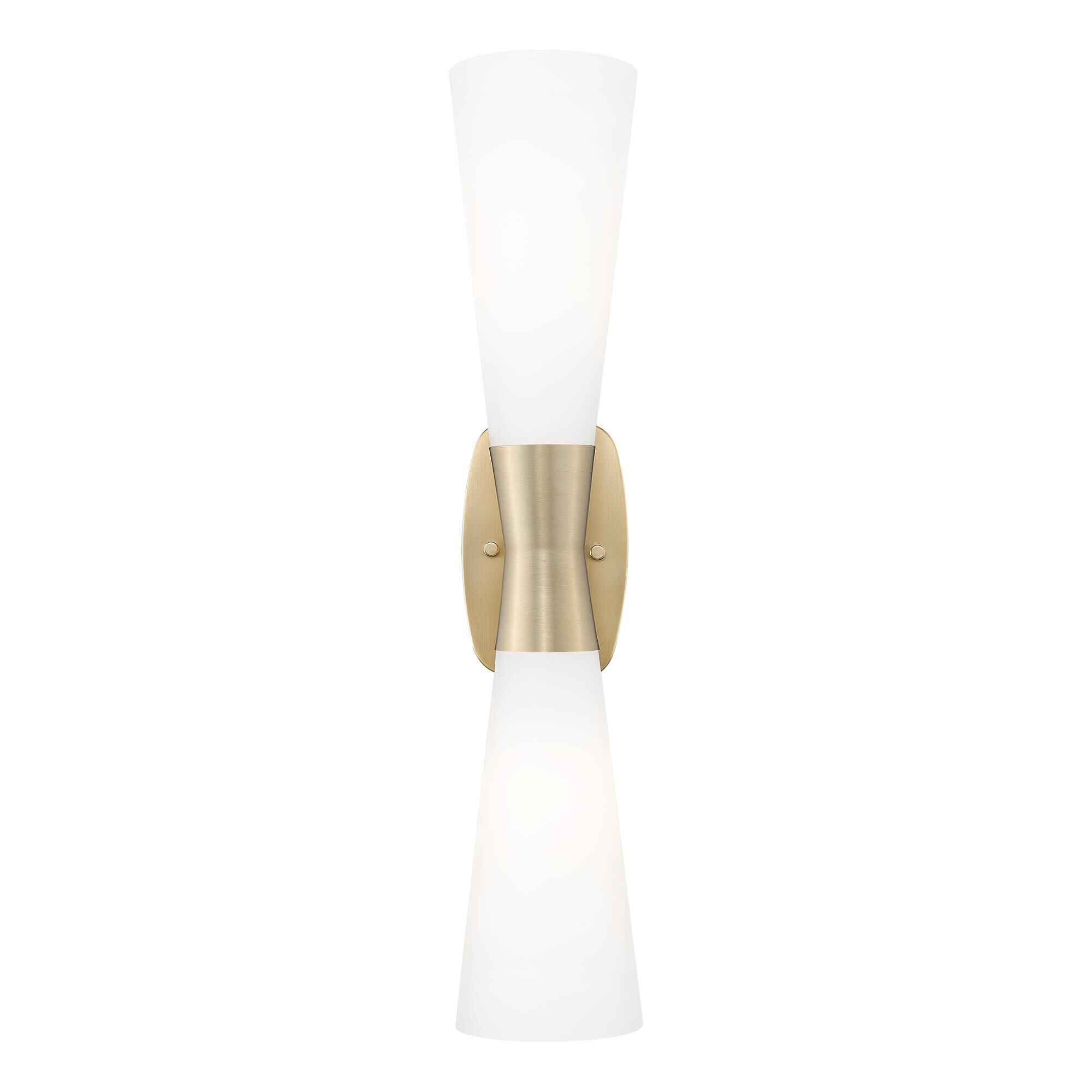 Shown in Modern Gold finish and White Opal glass