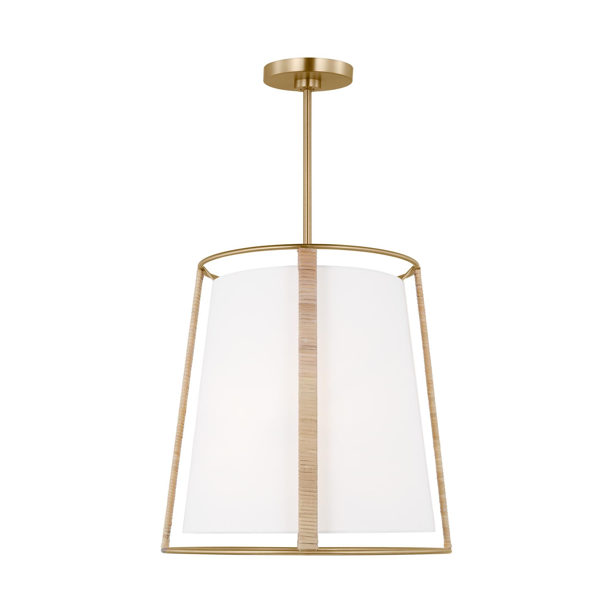 Shown in Satin Brass finish and White Linen Fabric shade