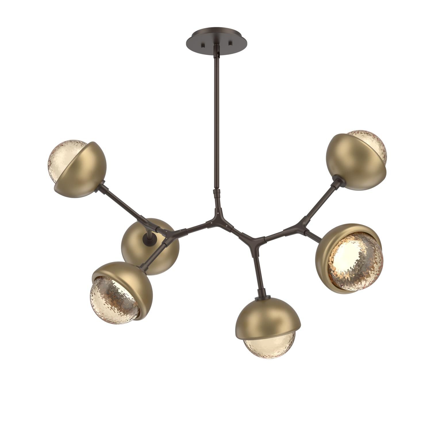 Shown in Flat Bronze finish and Amber glass and Gilded Brass accent