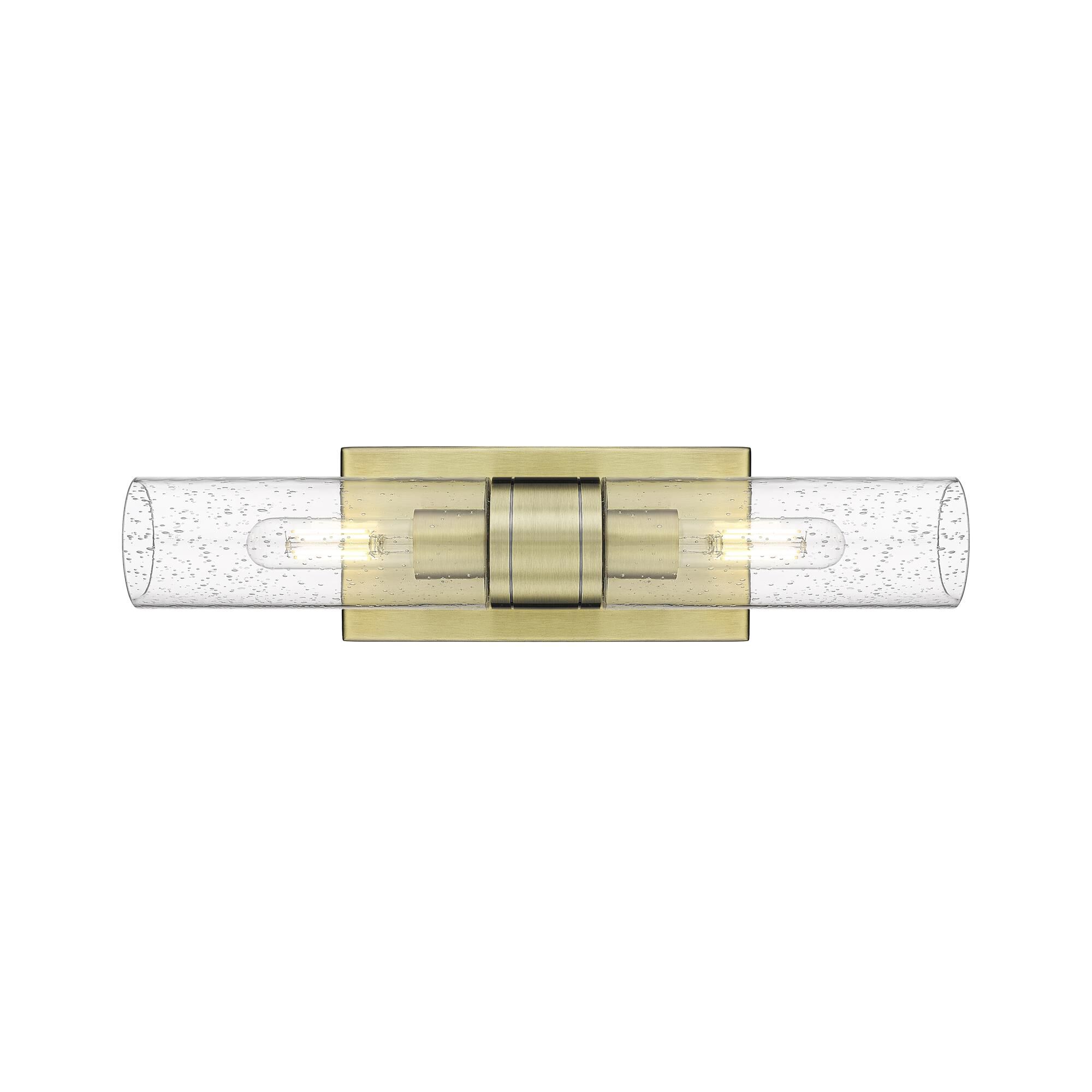 Shown in Antique Brass finish and Seedy glass