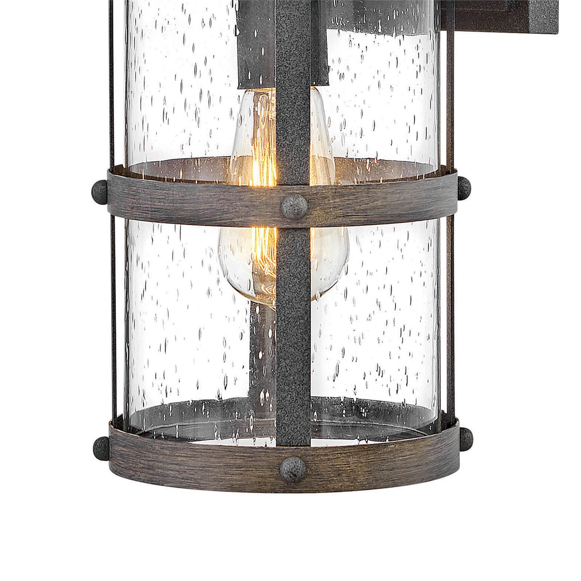 Shown in Aged Zinc finish and Clear Seedy glass and Driftwood Grey accent