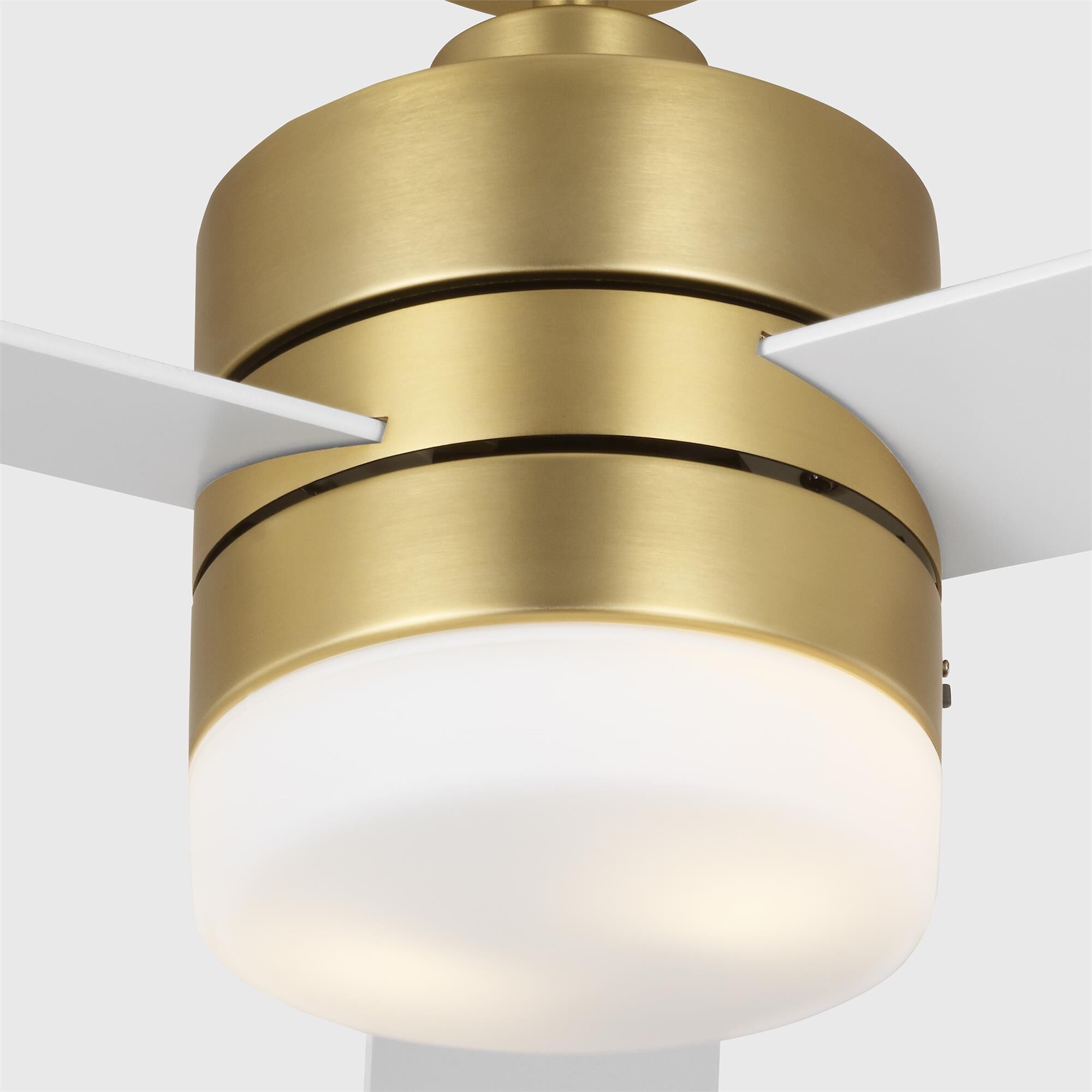 Shown in Burnished Brass finish and Matte Opal glass