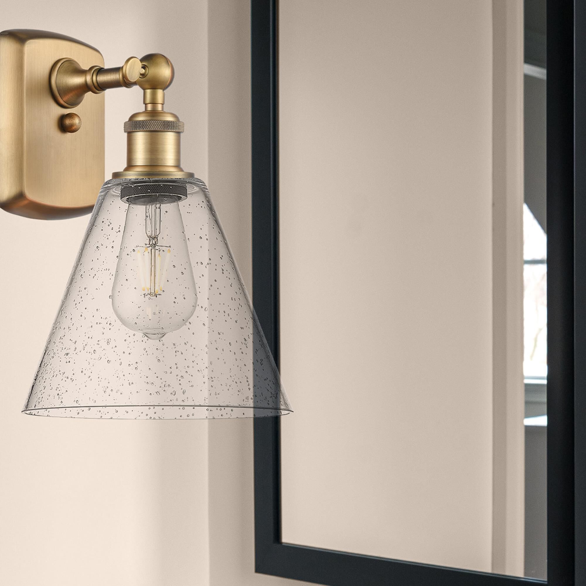 Shown in Brushed Brass finish and Seedy Ballston Cone glass and No Shade shade