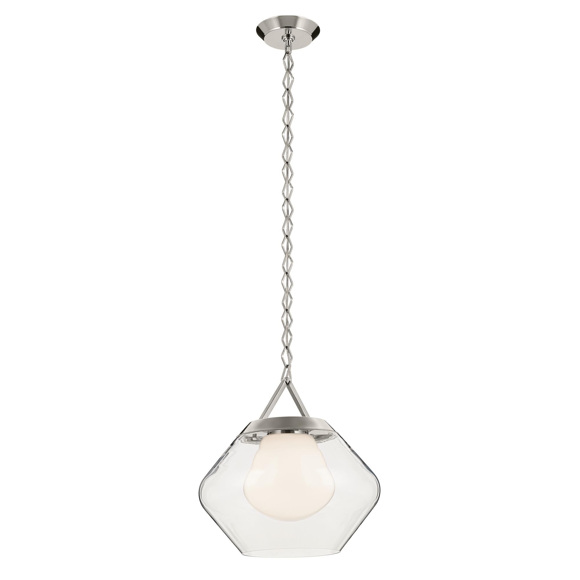 Shown in Polished Nickel finish and Clear Outer Glass with Opal Interior glass