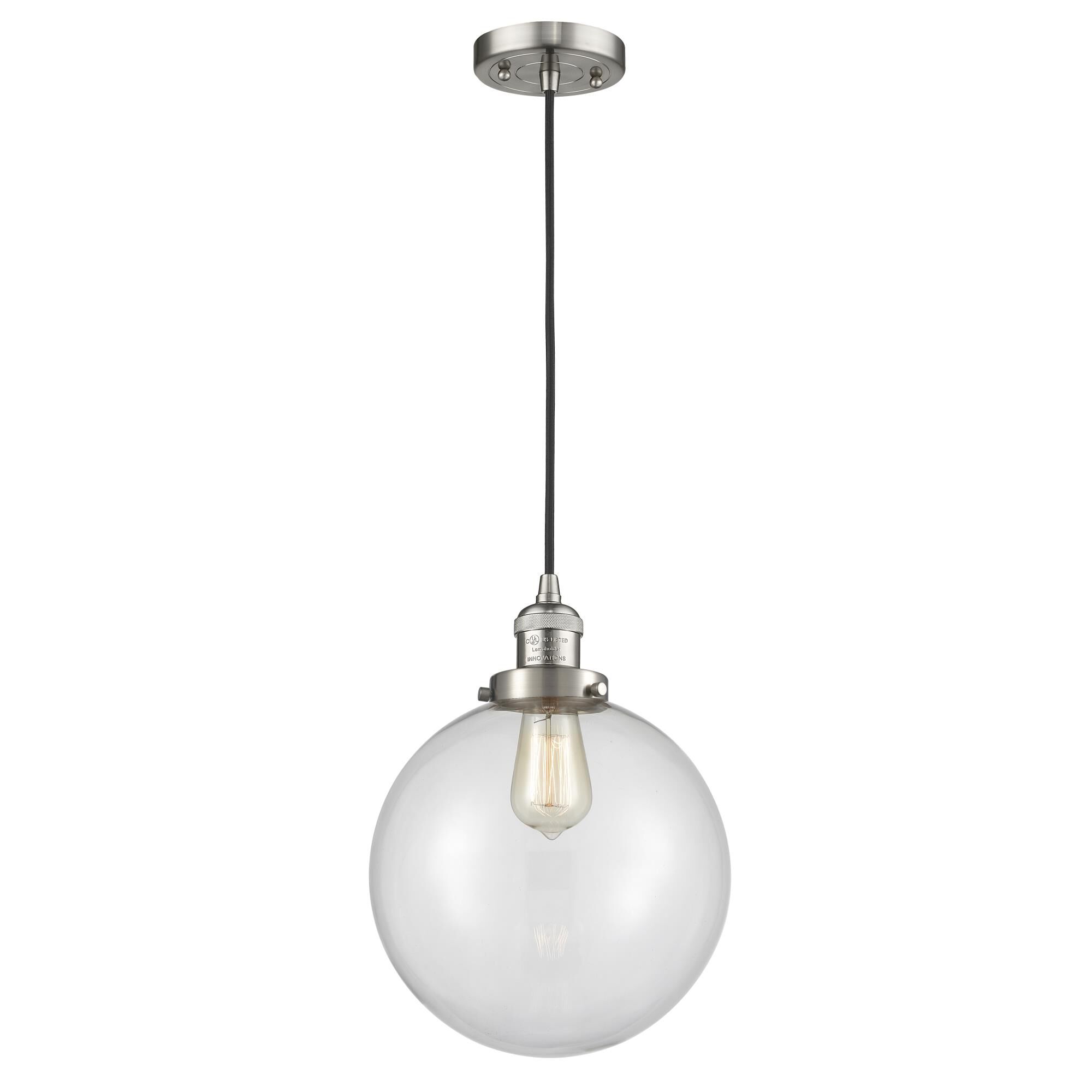 Shown in Brushed Satin Nickel finish and Clear glass