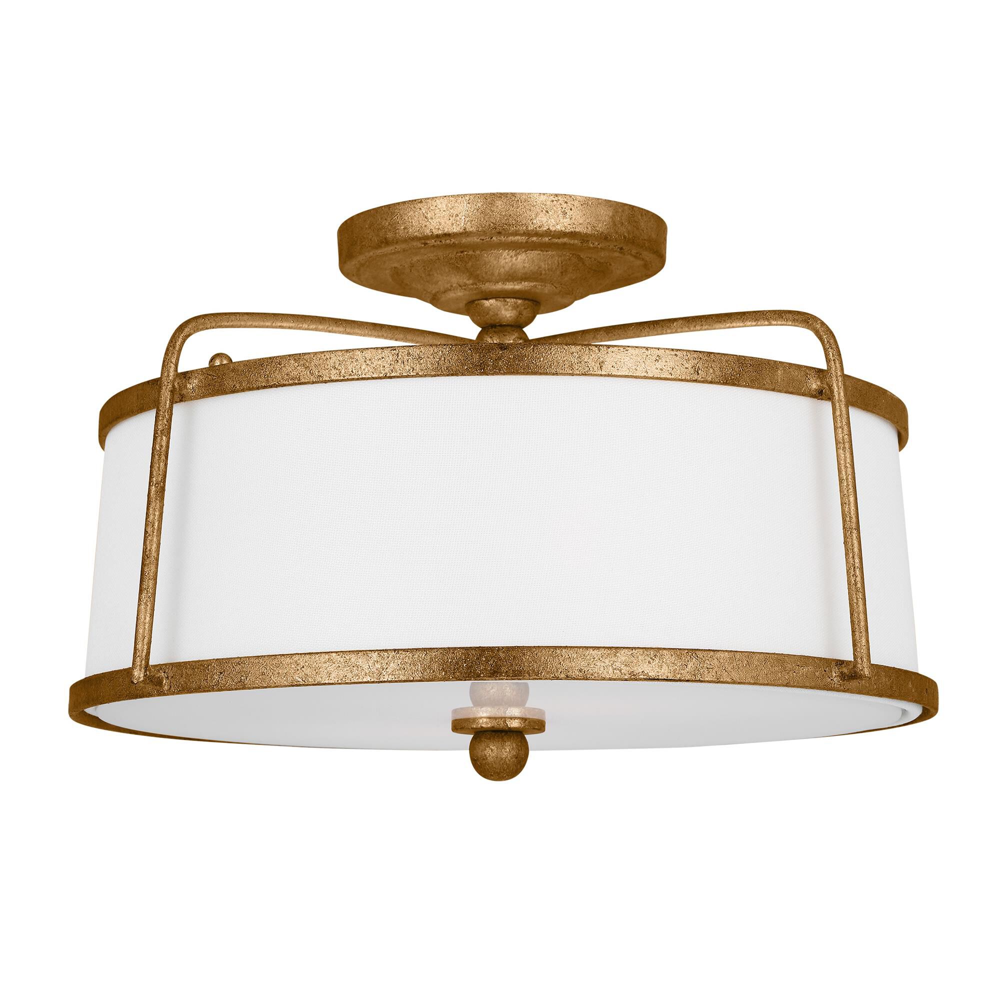 Shown in Antique Gild finish and White LinenLinen shade
