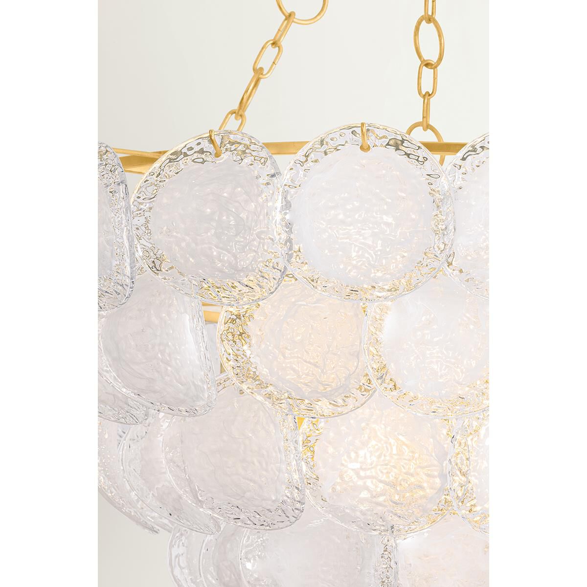 Shown in Vintage Gold Leaf finish and Blonchino Piastre glass