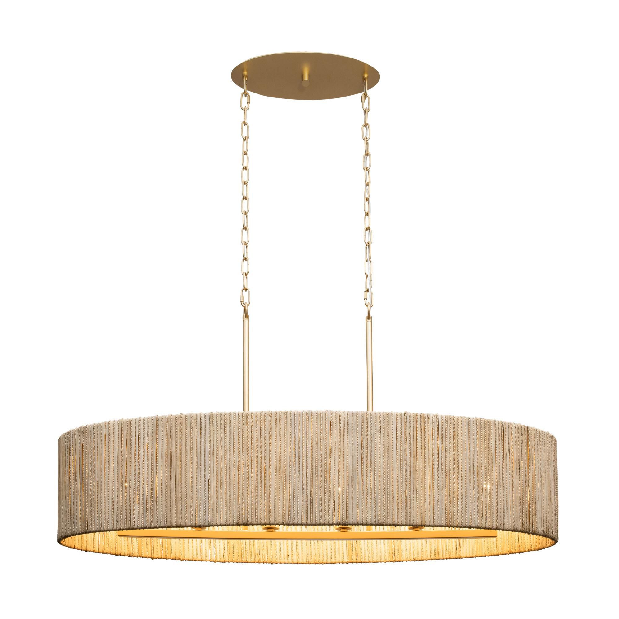 Shown in French Gold finish and Natural Rattan And Abaca Rope shade