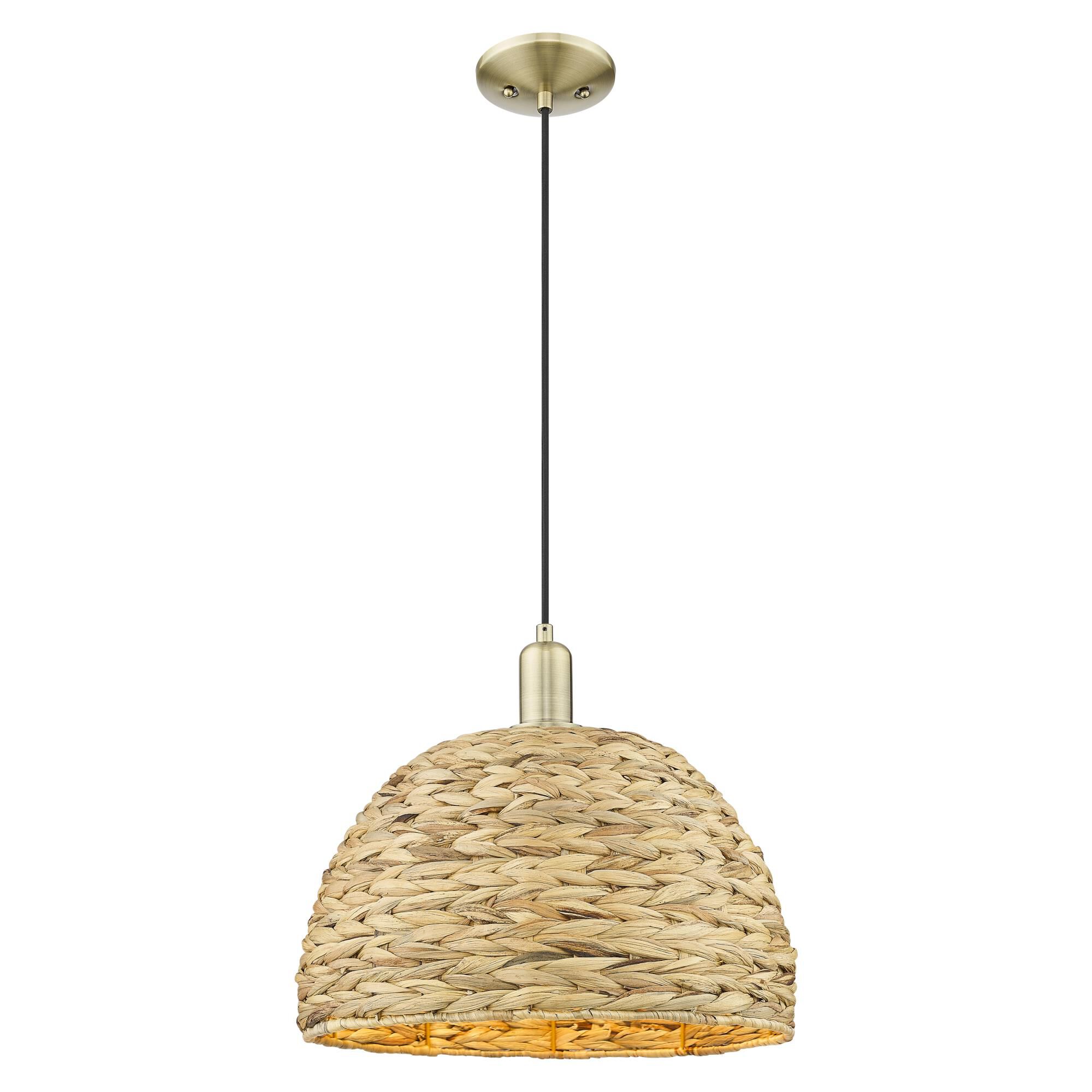 Bruno Marashlian Woven Rattan 16 Inch Large Pendant by Innovations Lighting