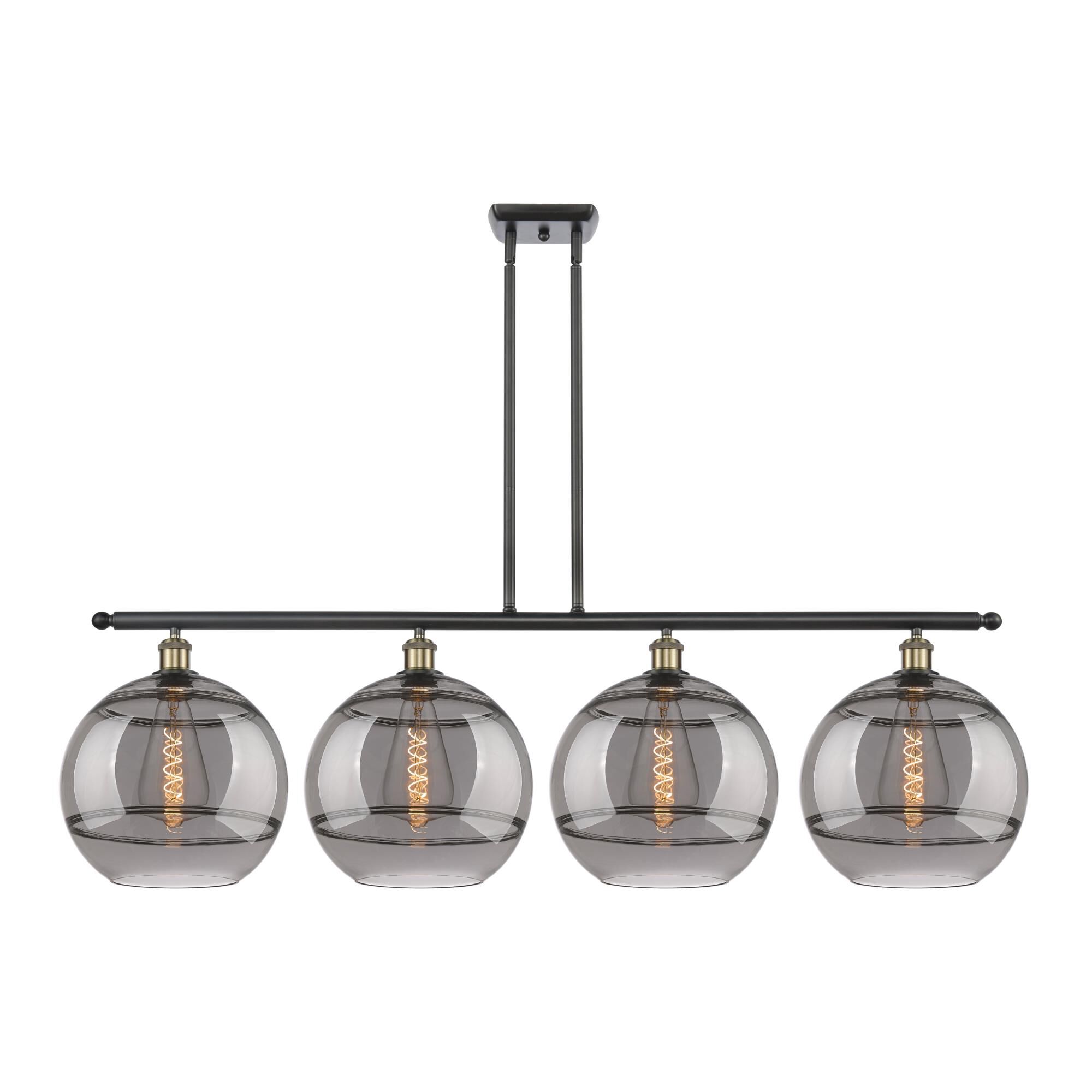 Shown in Black Antique Brass finish and Light Smoke glass