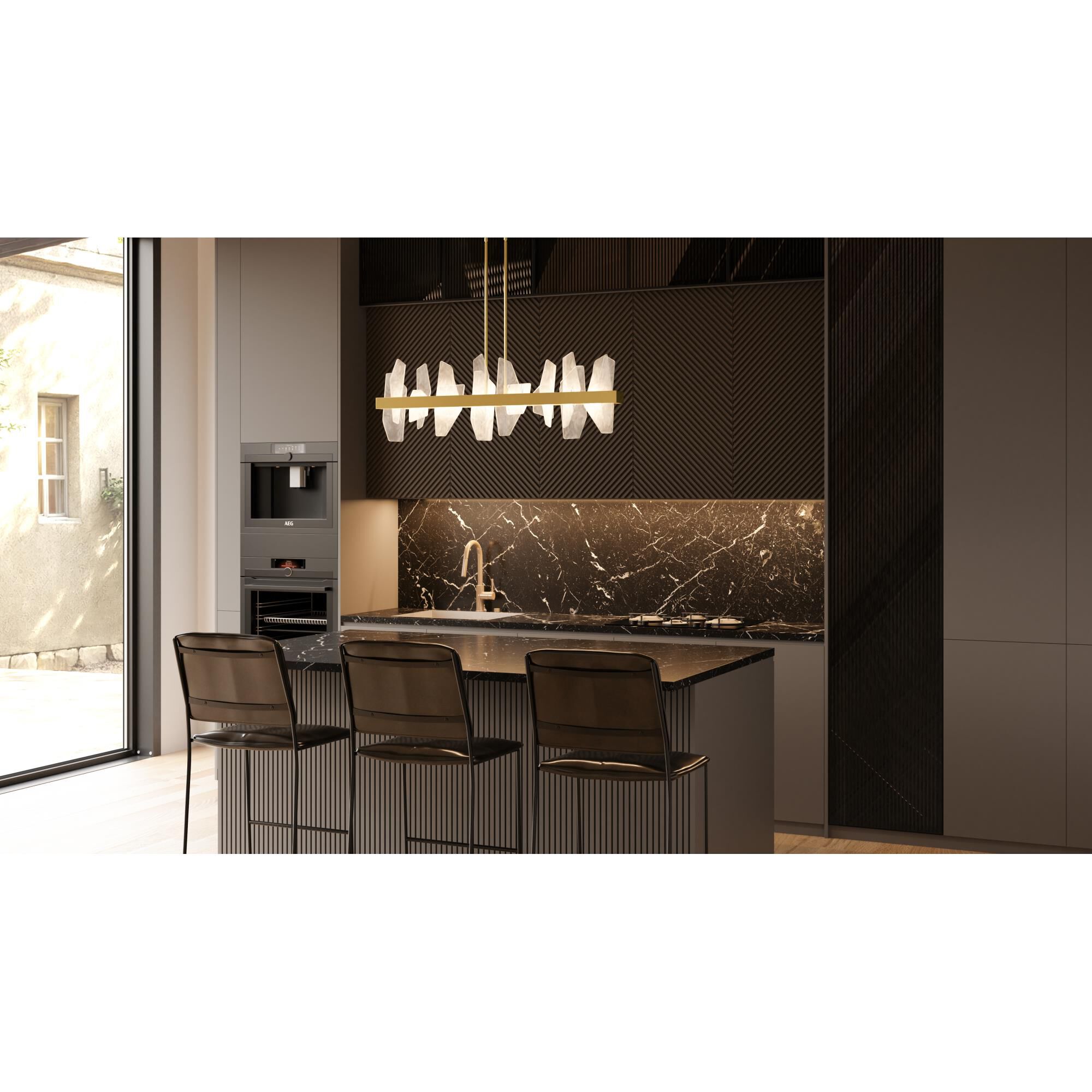 Shown in Soft Gold finish and White Swirl glass