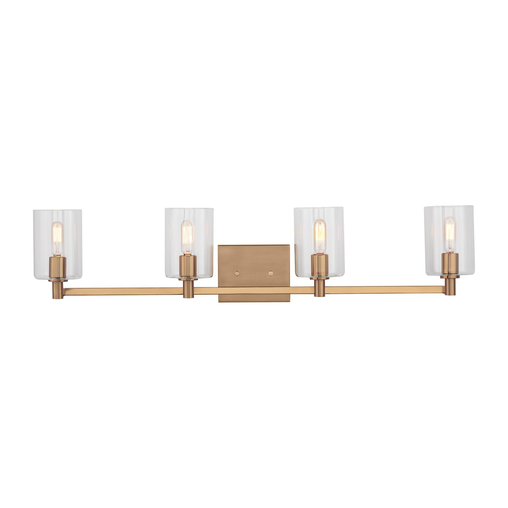 Shown in Satin Brass finish and Clear glass and Clear Glass s shade