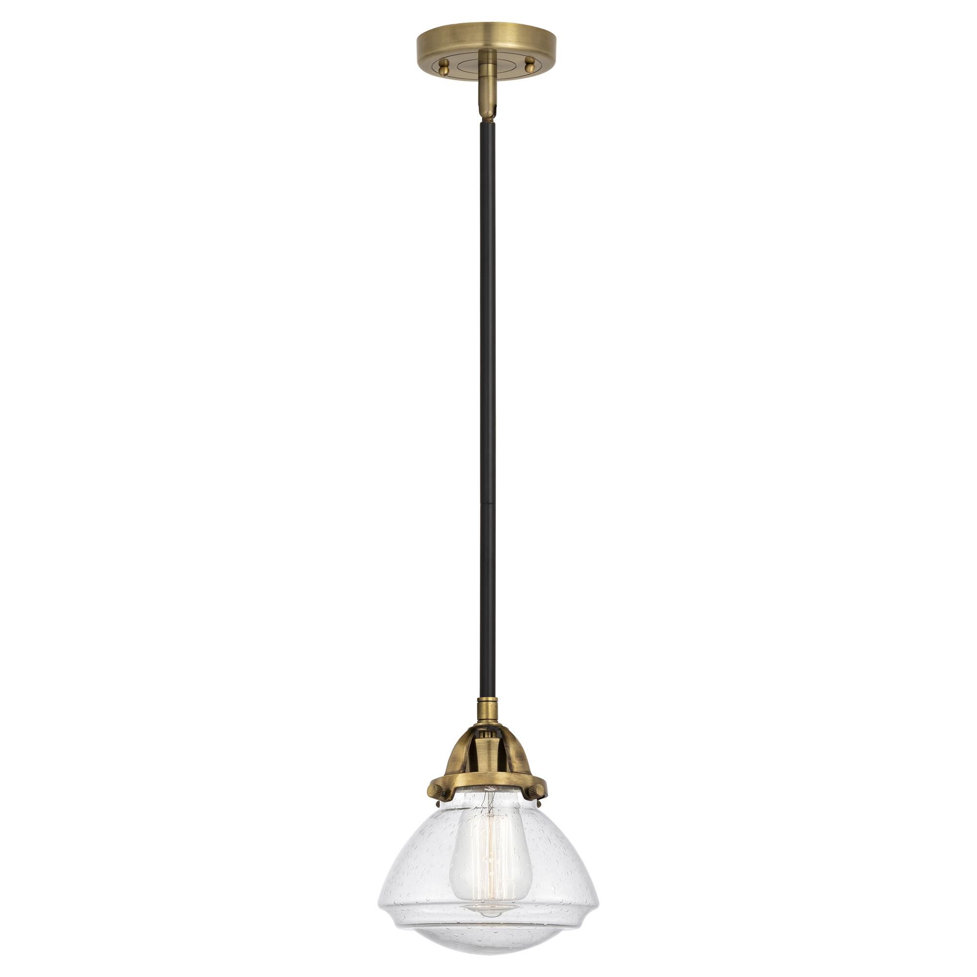 Shown in Black Antique Brass finish and Seedy glass