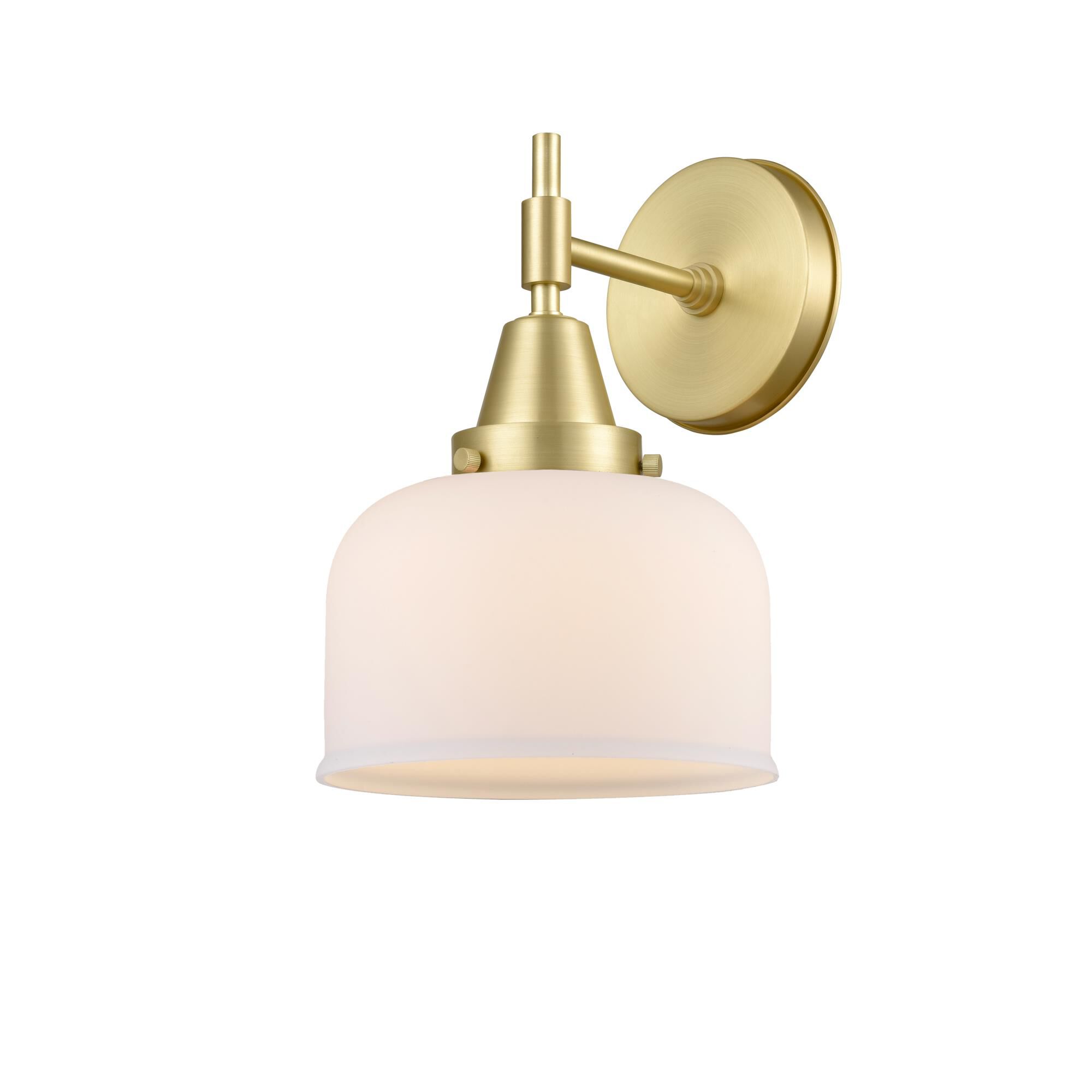 Shown in Satin Brass finish and Matte White Cased Large Cone glass