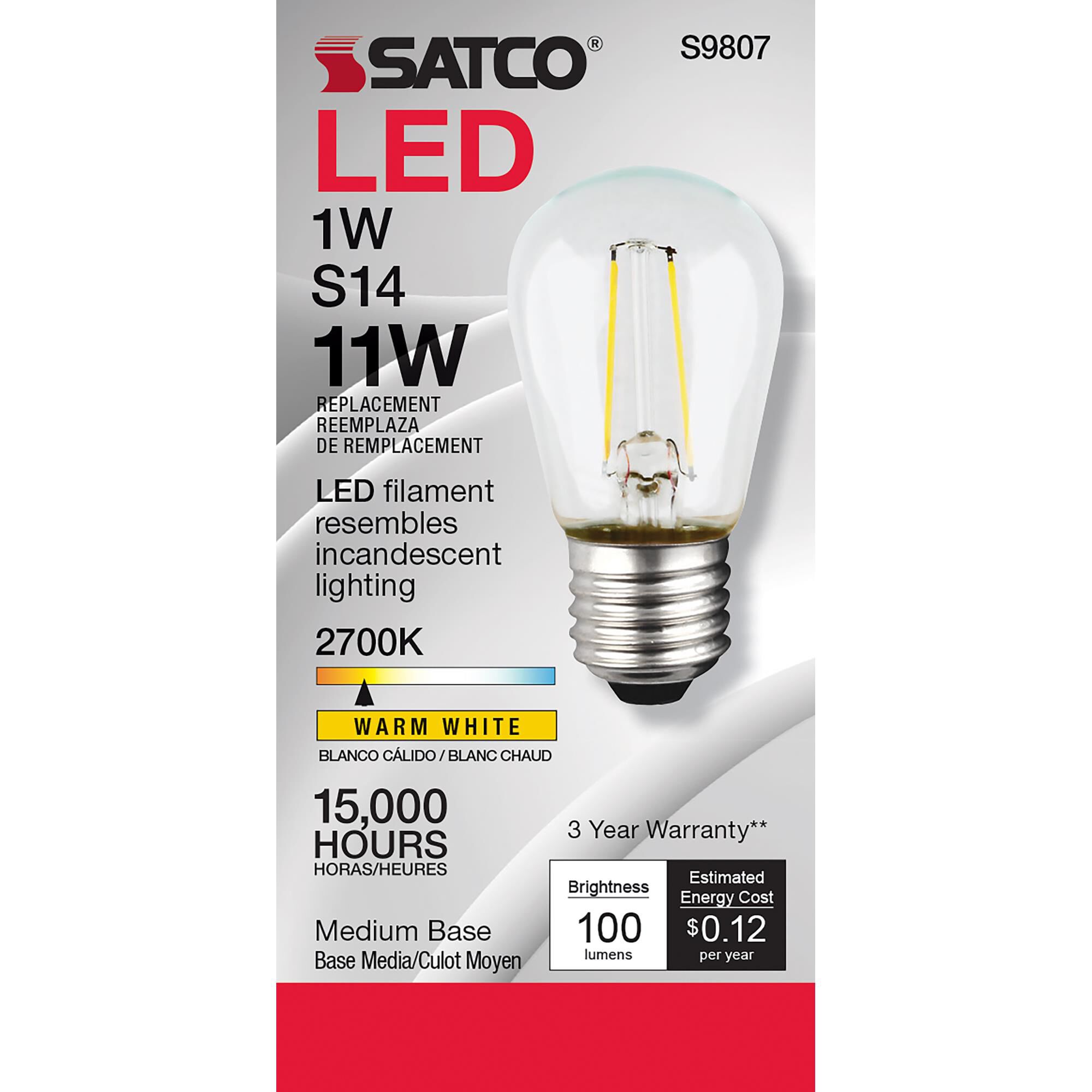 1 Watt 2700K S14 LED Light Bulb by Satco