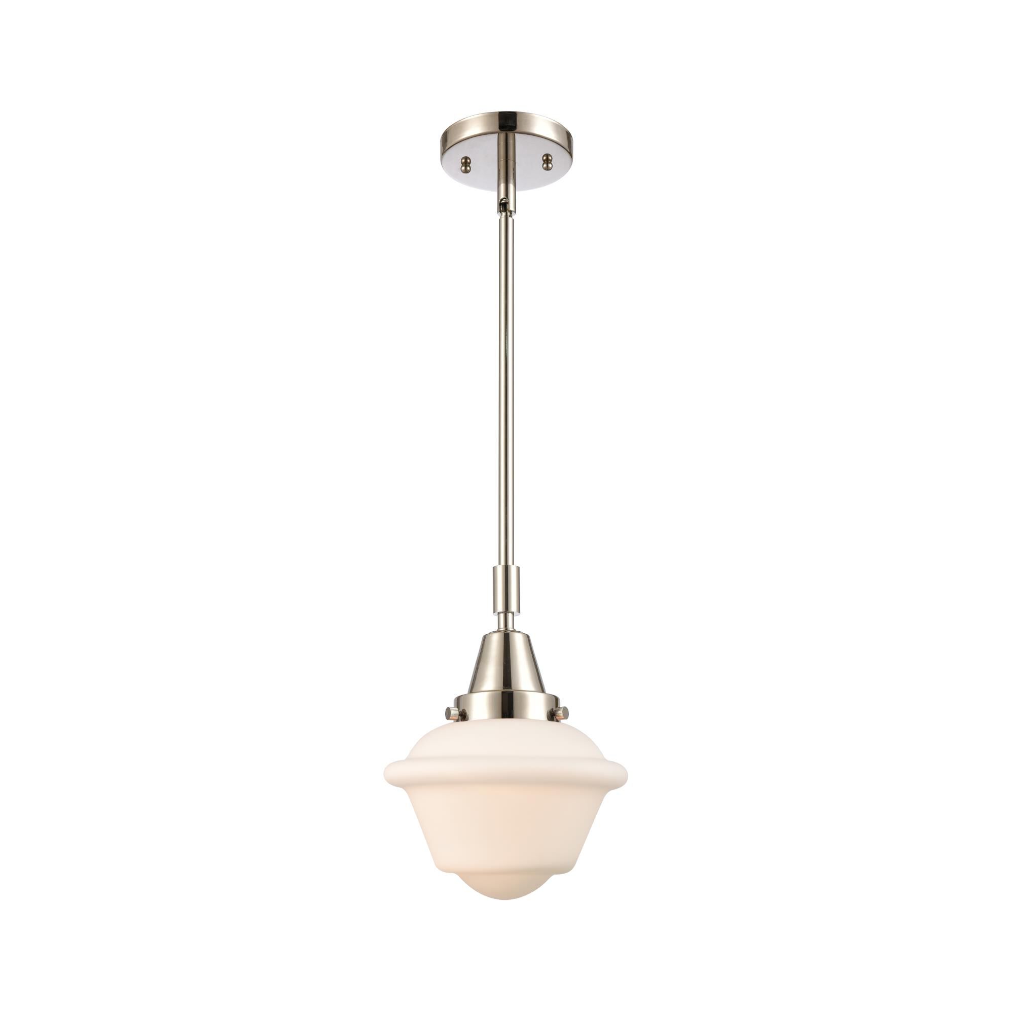 Shown in Polished Nickel finish and Matte White Cased Small Oxford glass