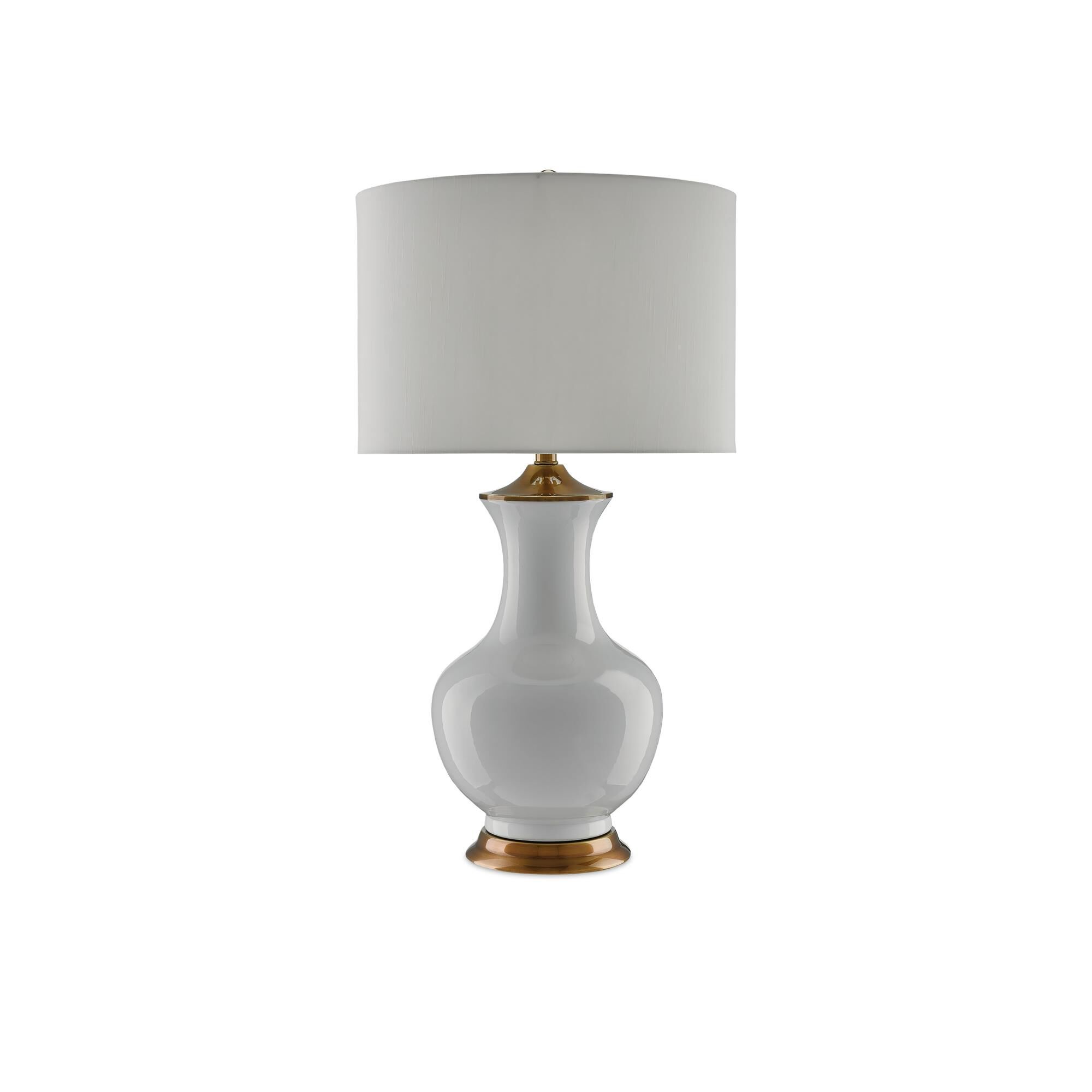 Shown in White/Antique Brass finish and Included shade