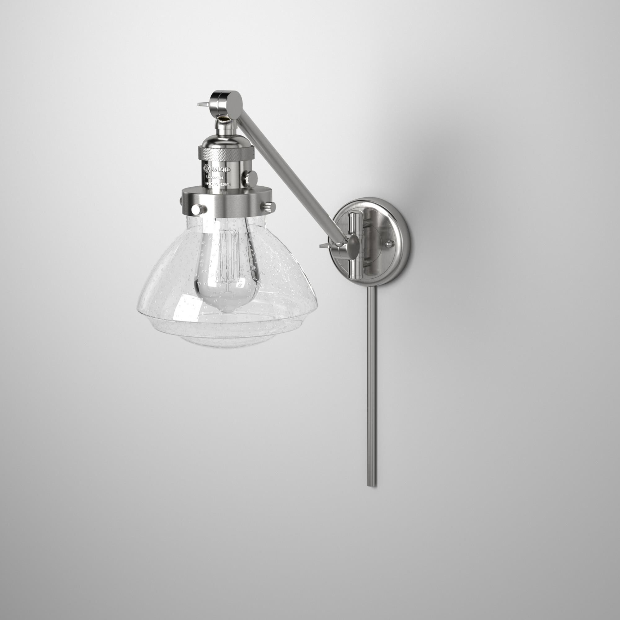 Shown in Brushed Satin Nickel finish and Seeded Seedy Olean glass and Glass shade and Bulb Tint - Amber accent