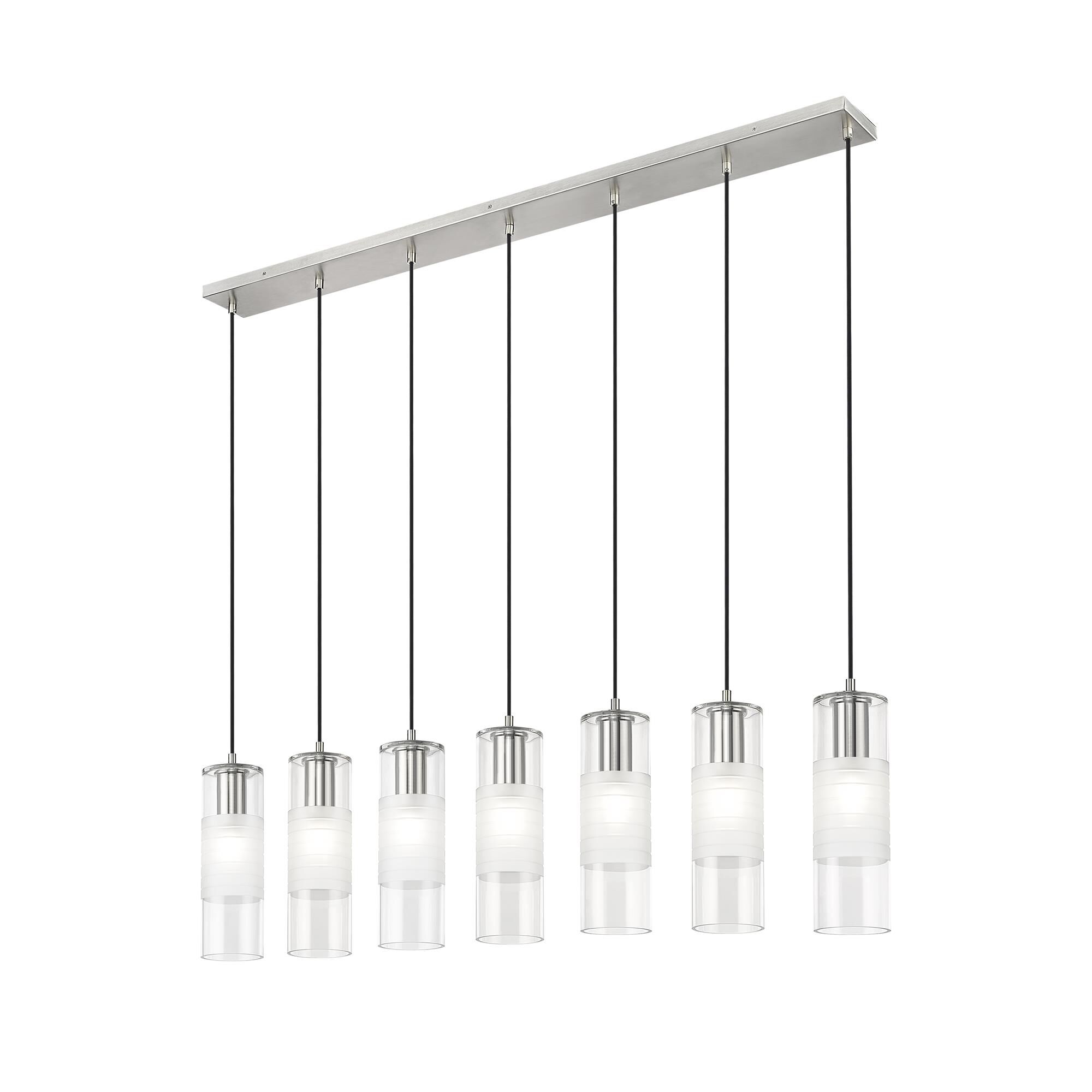 Shown in Brushed Nickel finish and Clear+frosted glass and Clear+frosted shade