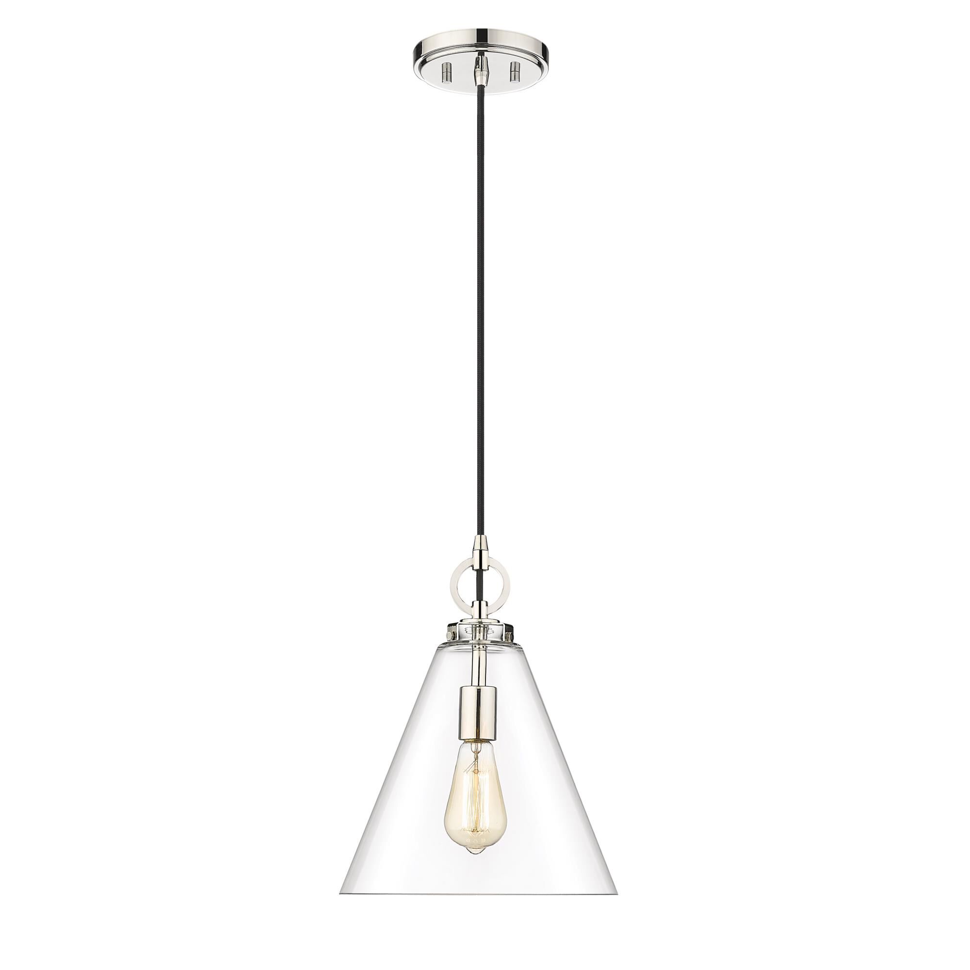 Shown in Polished Nickel finish and Glass shade