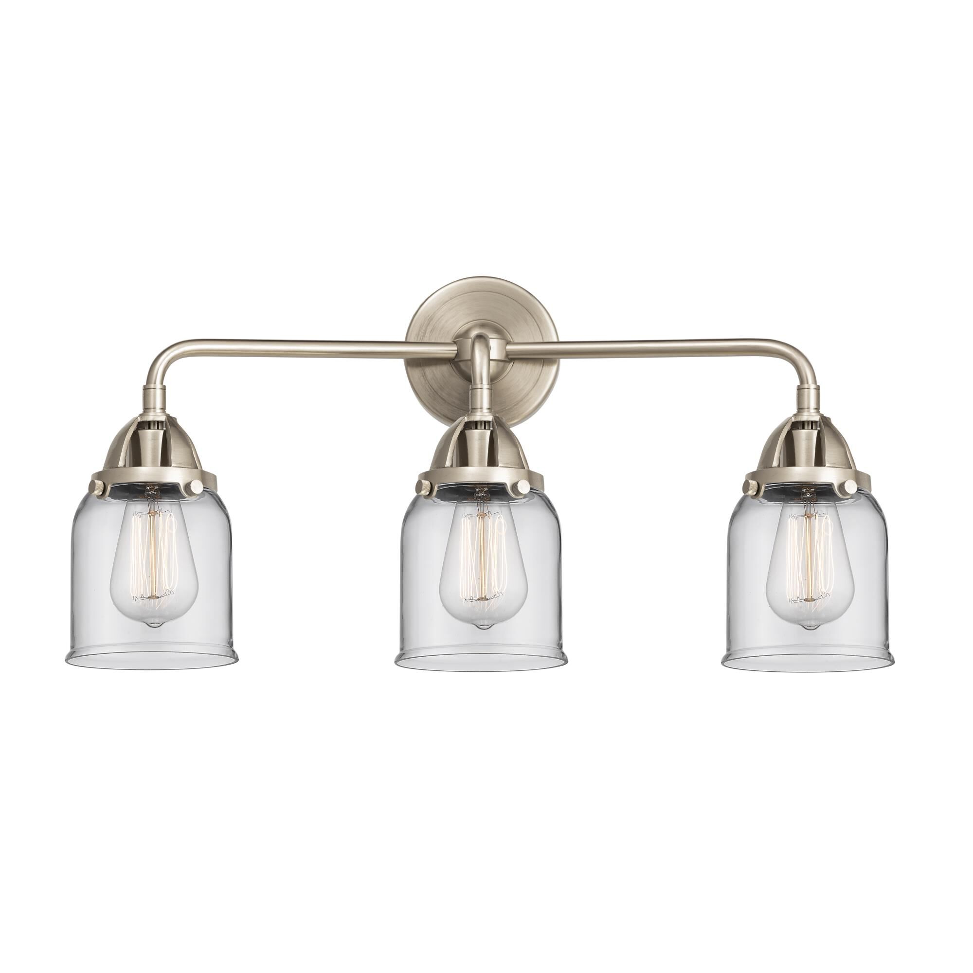 Shown in Brushed Satin Nickel finish and Clear Small Bell glass and No Shade shade