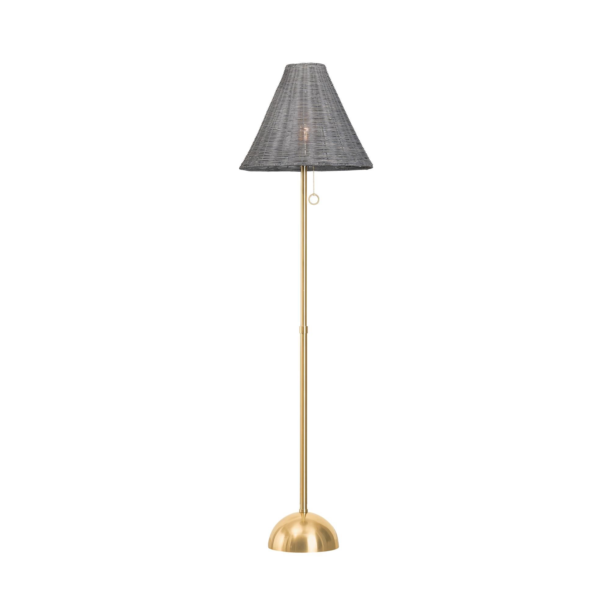 Shown in Aged Brass finish and Gray Natural Wicker shade