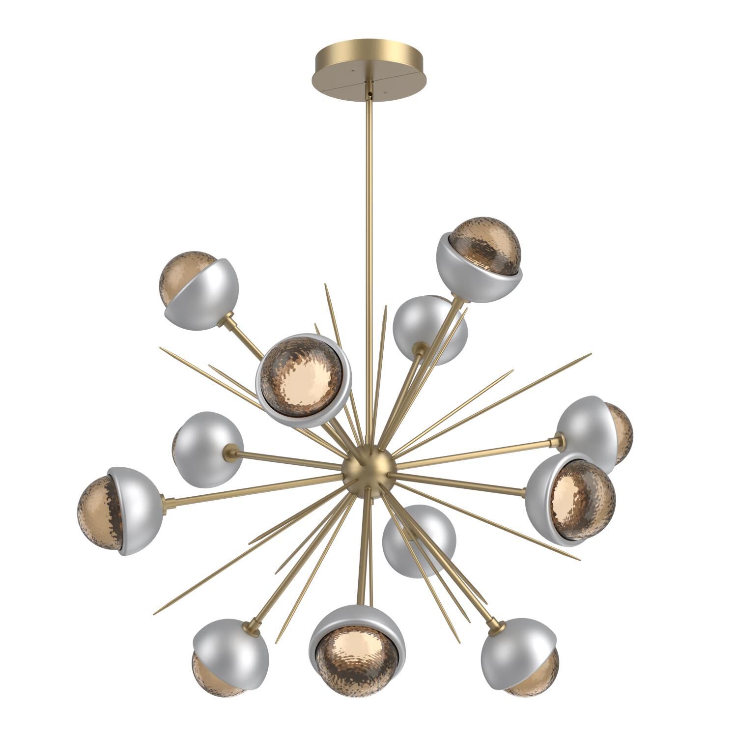 Shown in Gilded Brass finish and Bronze glass and Classic Silver accent