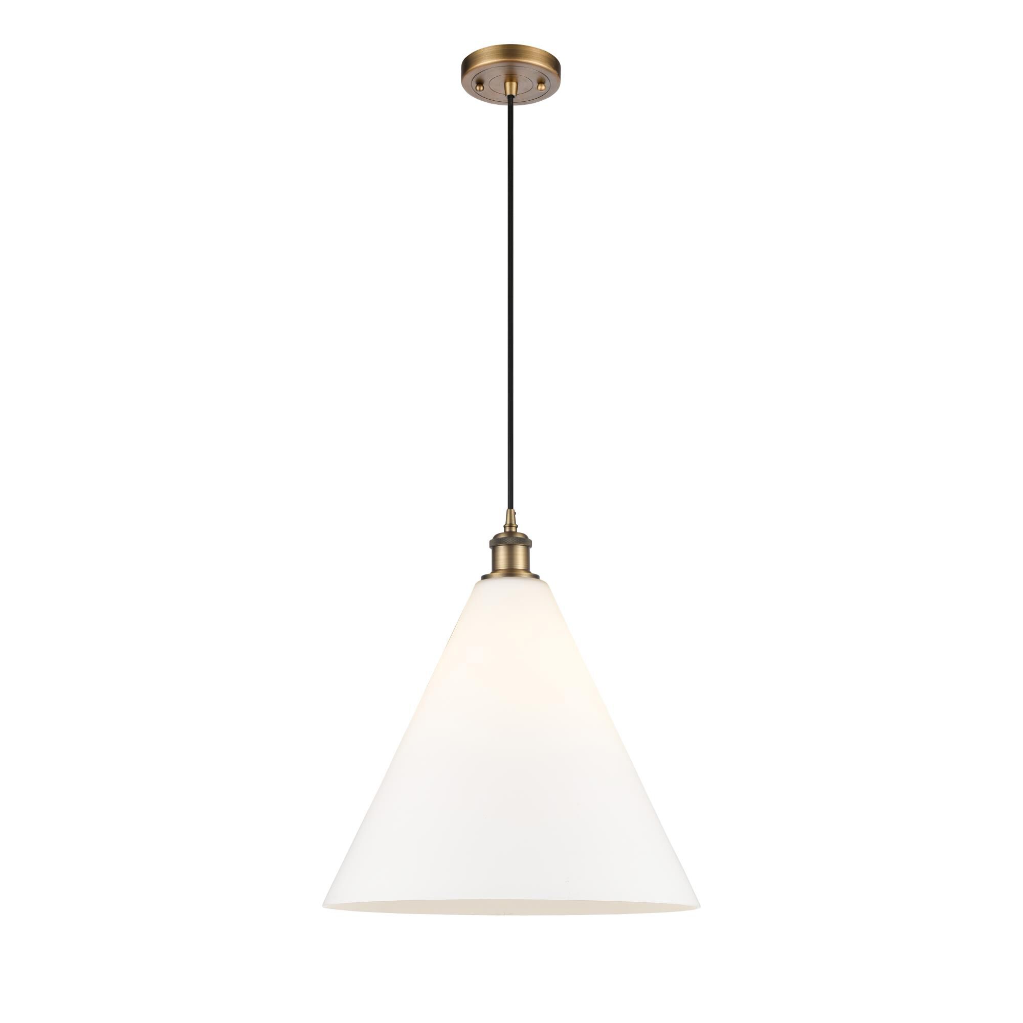 Shown in Brushed Brass finish and Matte White Cased Ballston Cone glass and No Shade shade