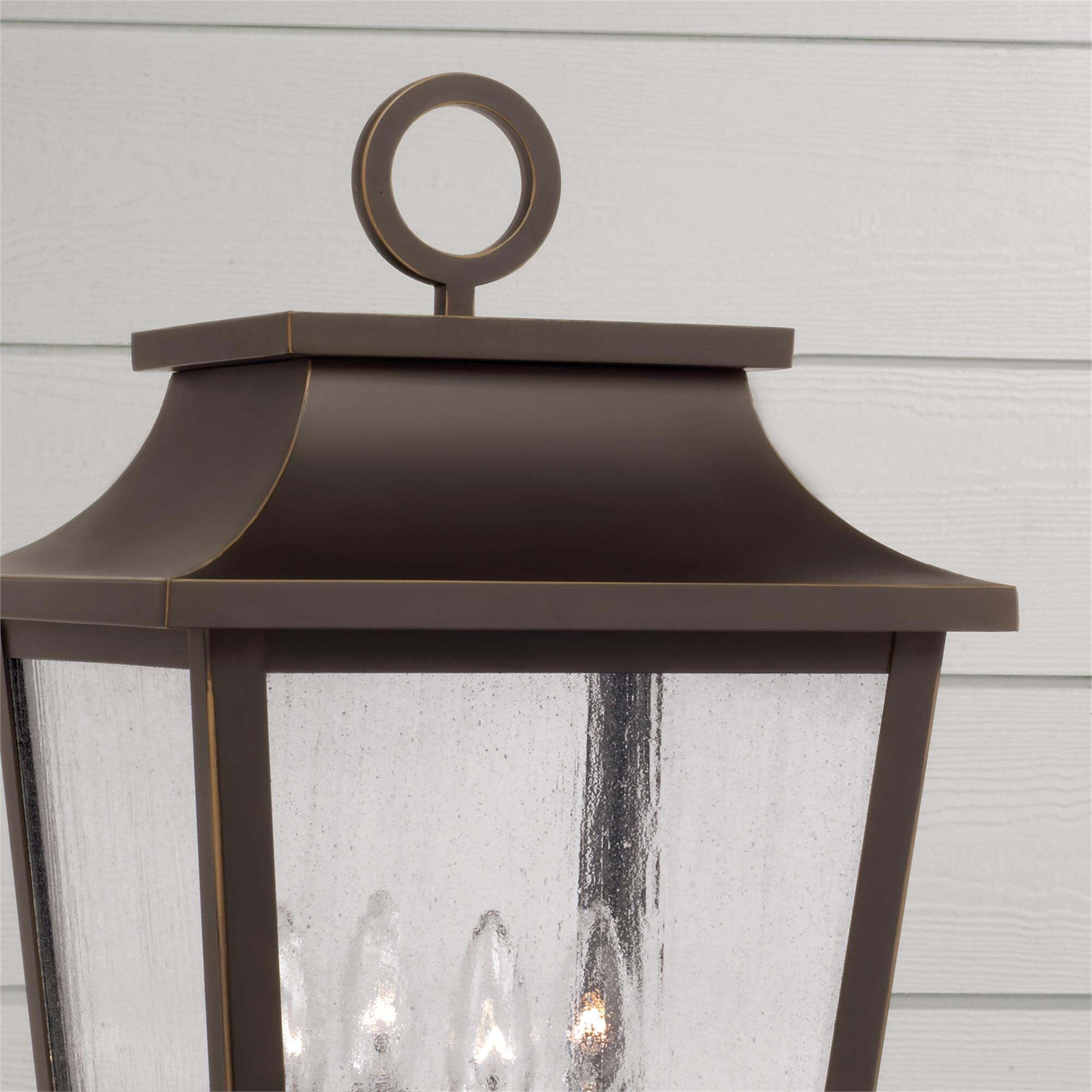 Shown in Oiled Bronze finish and Antiqued glass