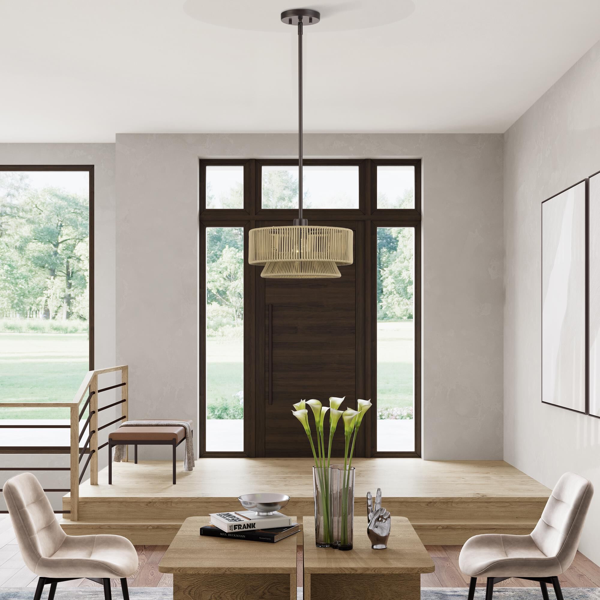 Shown in English Bronze finish and Hand-Woven Venetian Gold Color Polyester Rope shade