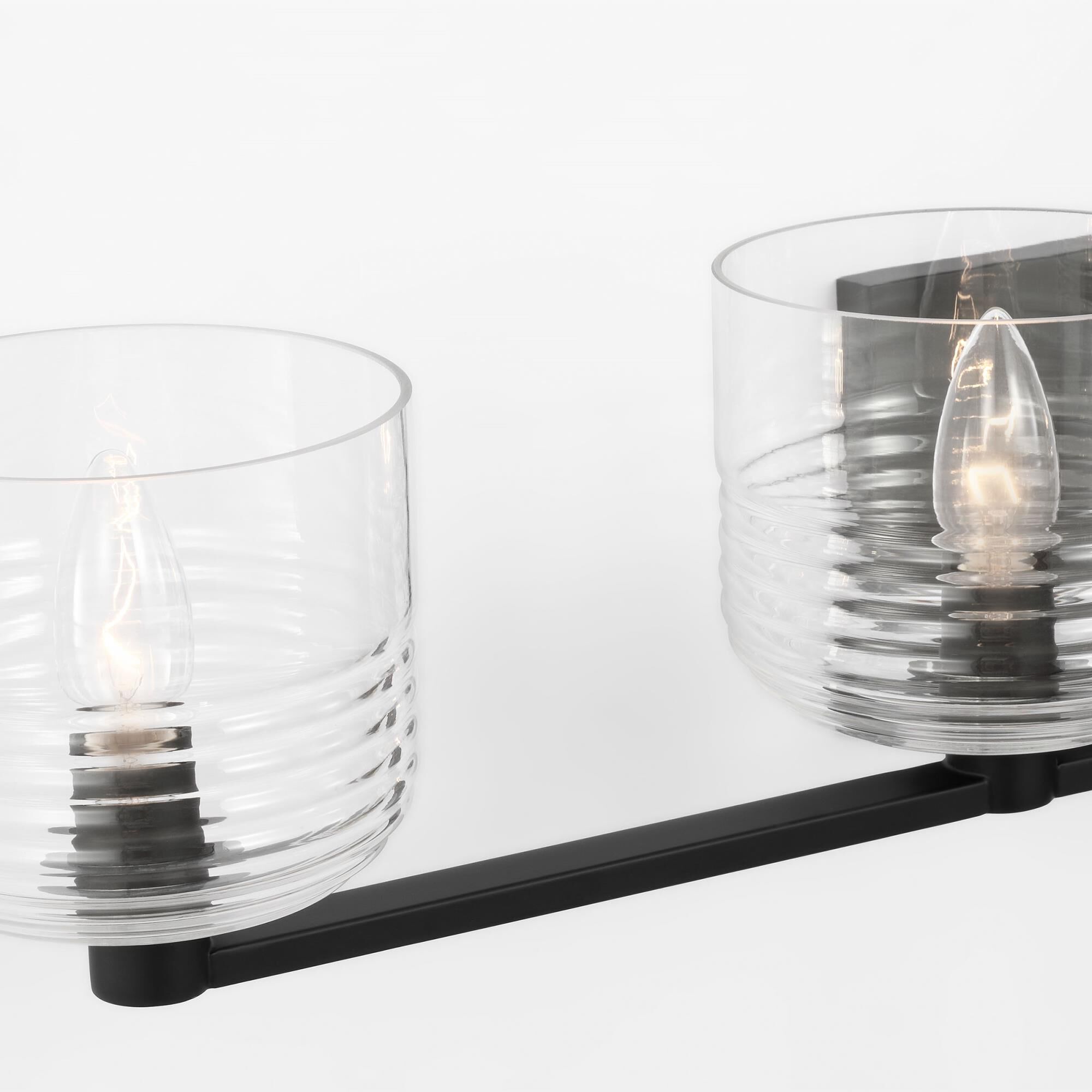 Shown in Midnight Black finish and Clear Ribbed glass