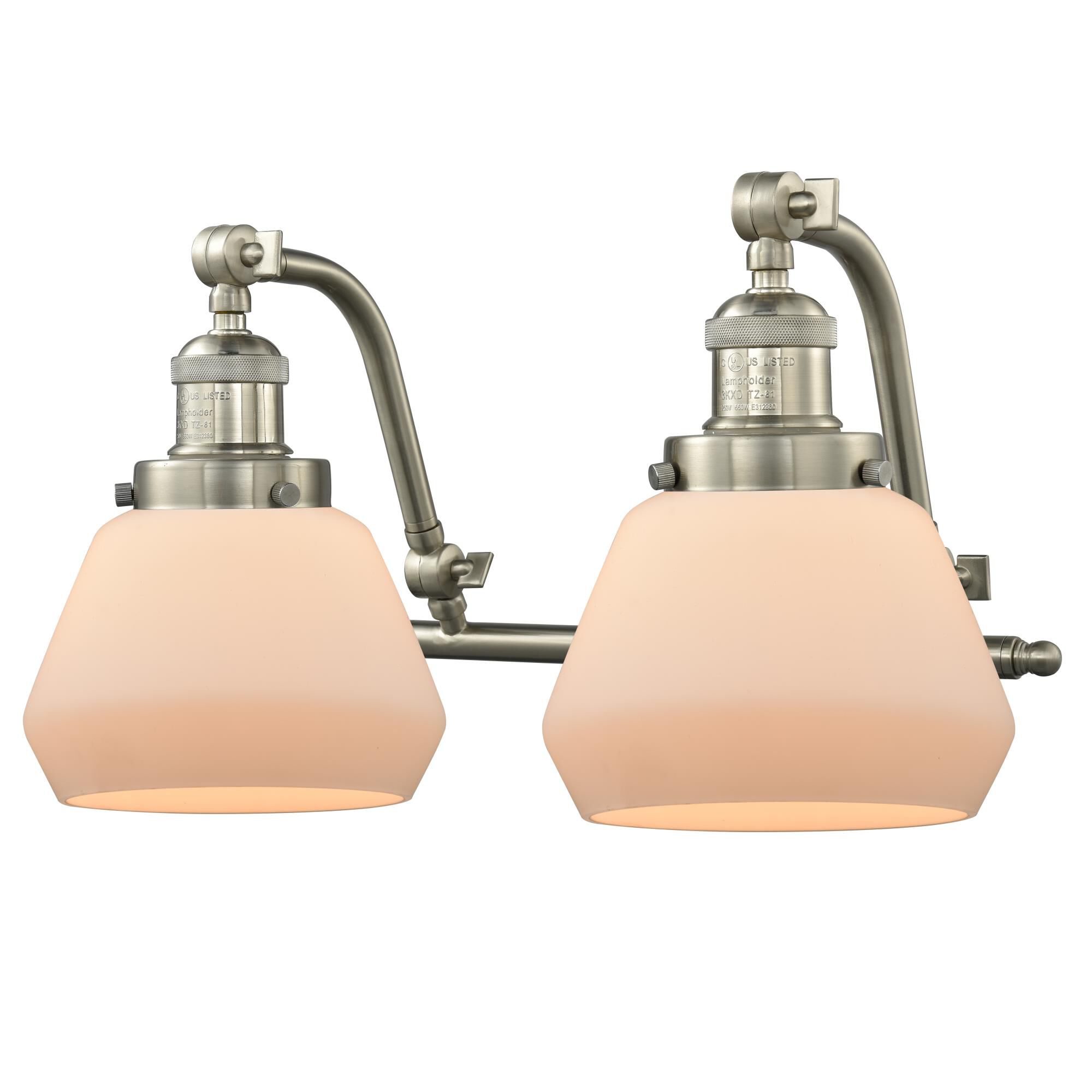 Shown in Brushed Satin Nickel finish and Matte White Cased glass