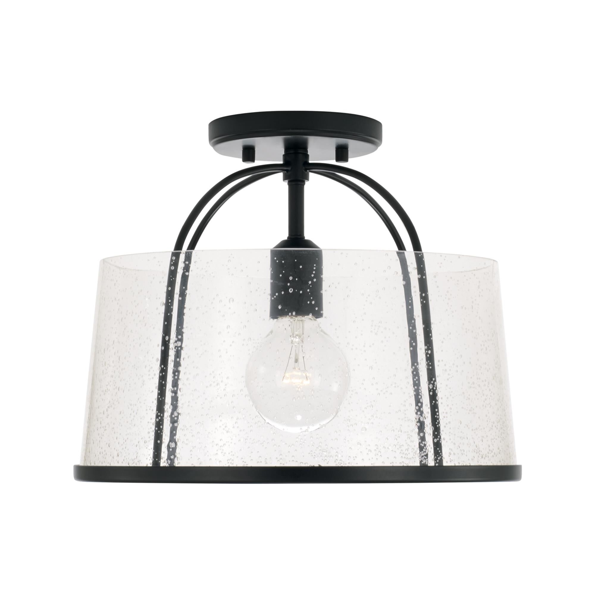 Shown in Matte Black finish and Clear Seeded glass