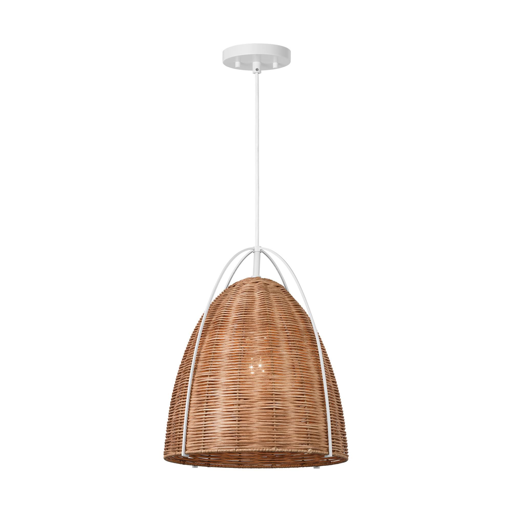 Shown in Matte White finish and Blonde Rattan shade