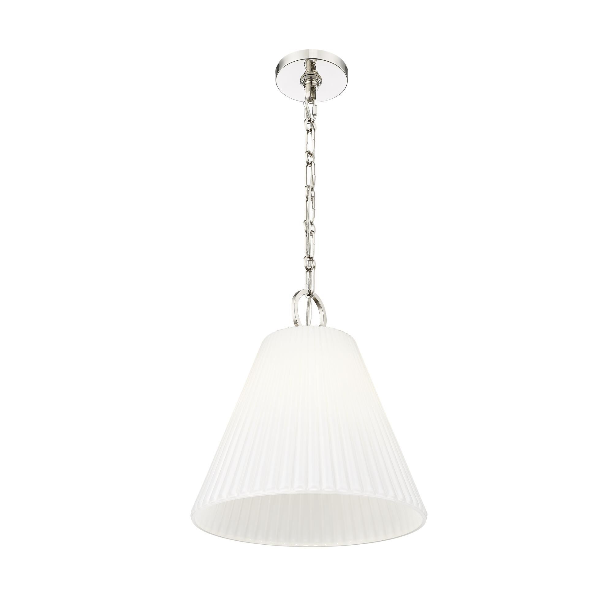 Shown in Polished Nickel finish and White glass and White shade