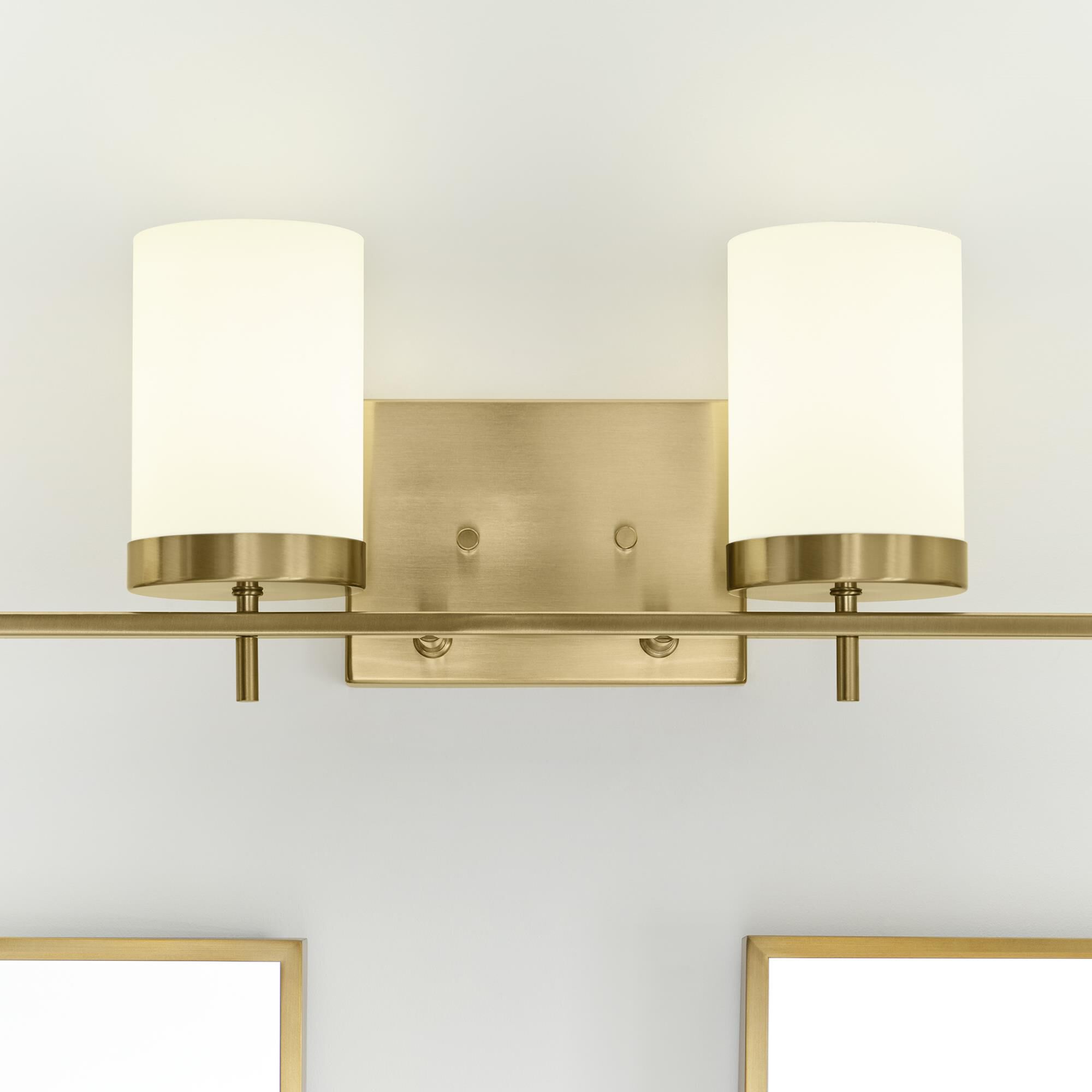 Shown in Satin Brass finish and White Etched glass