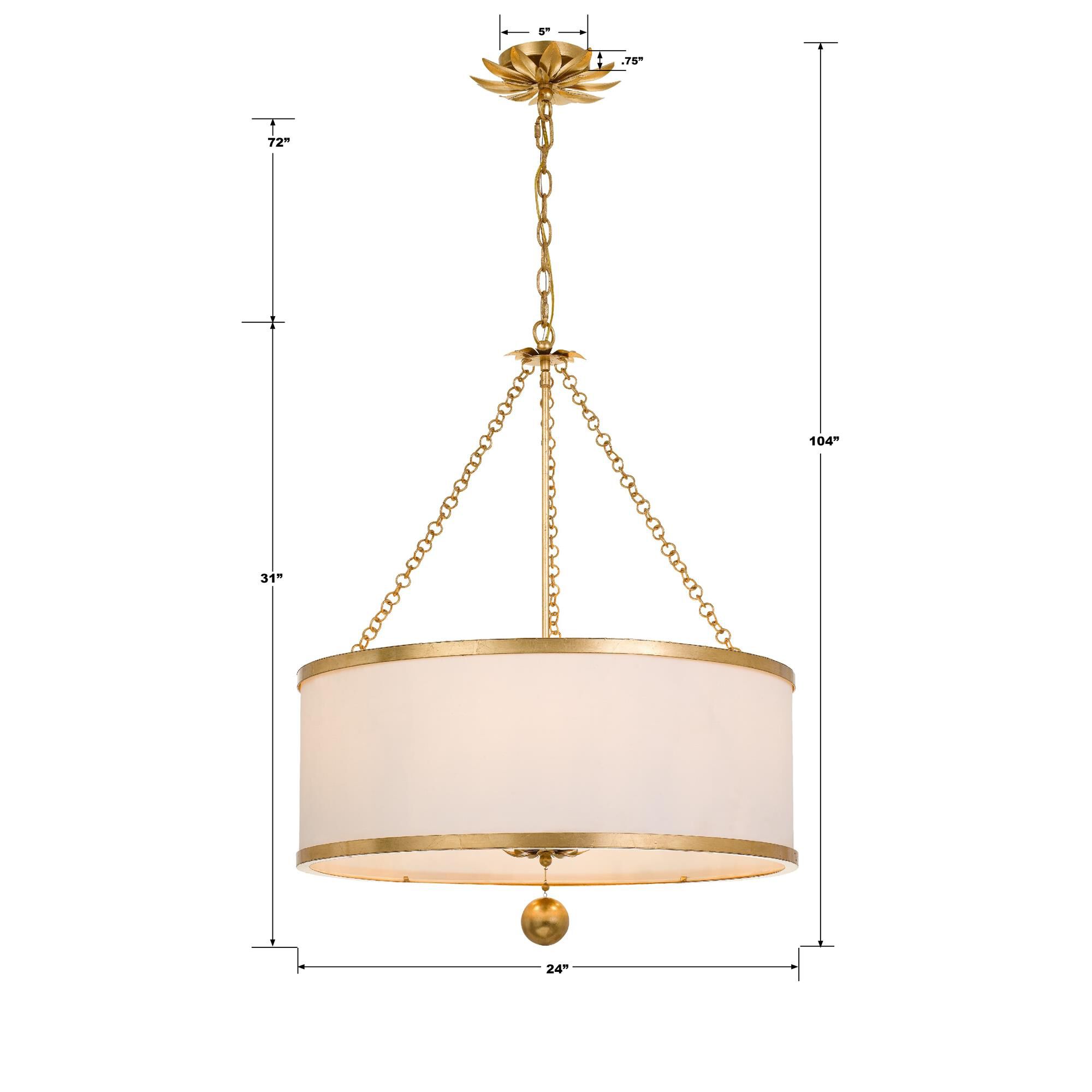 Shown in Antique Gold finish and Clear crystal and Silk glass and White shade