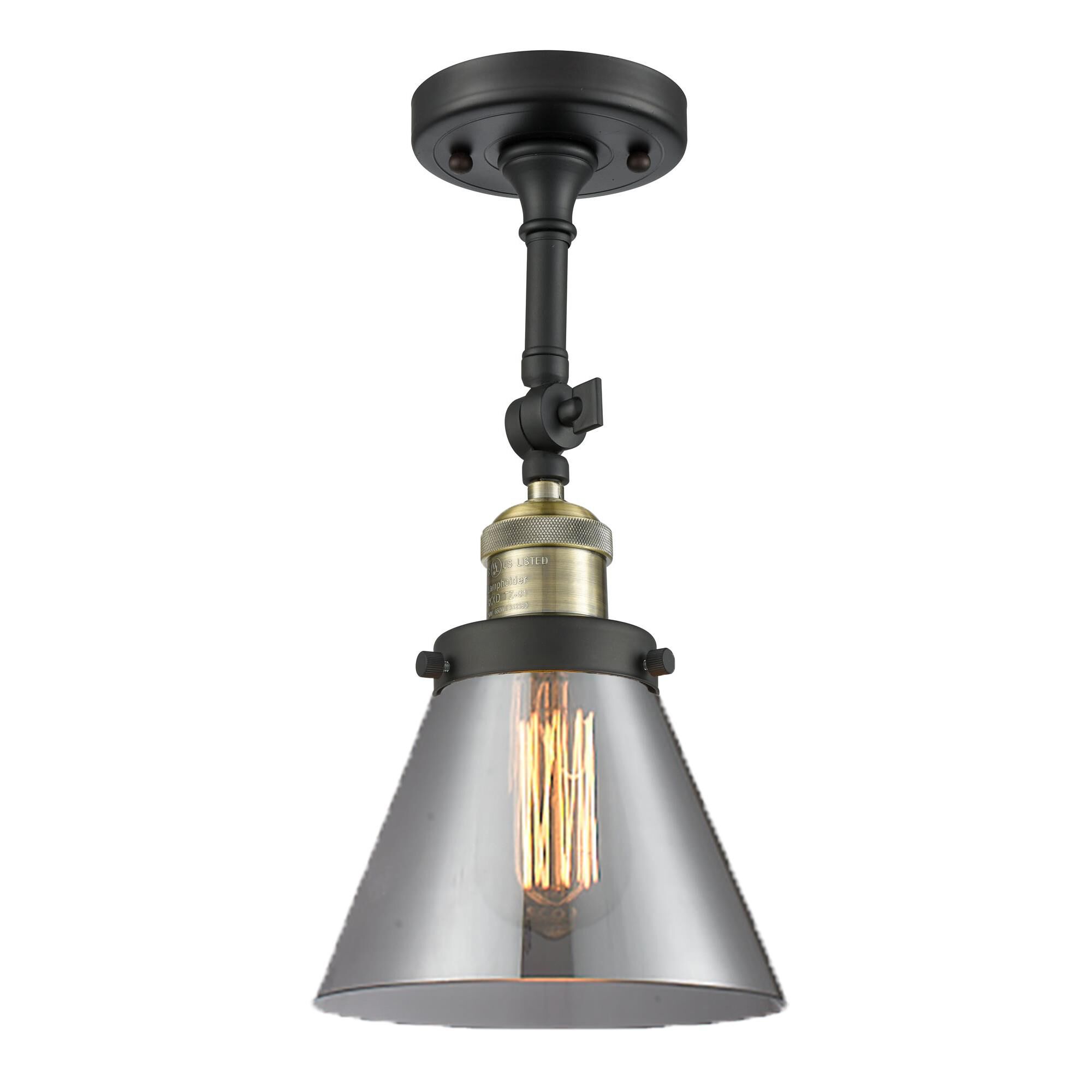 Shown in Black Antique Brass finish and Smoked glass and Brushed Satin Nickel shade and No Accent accent