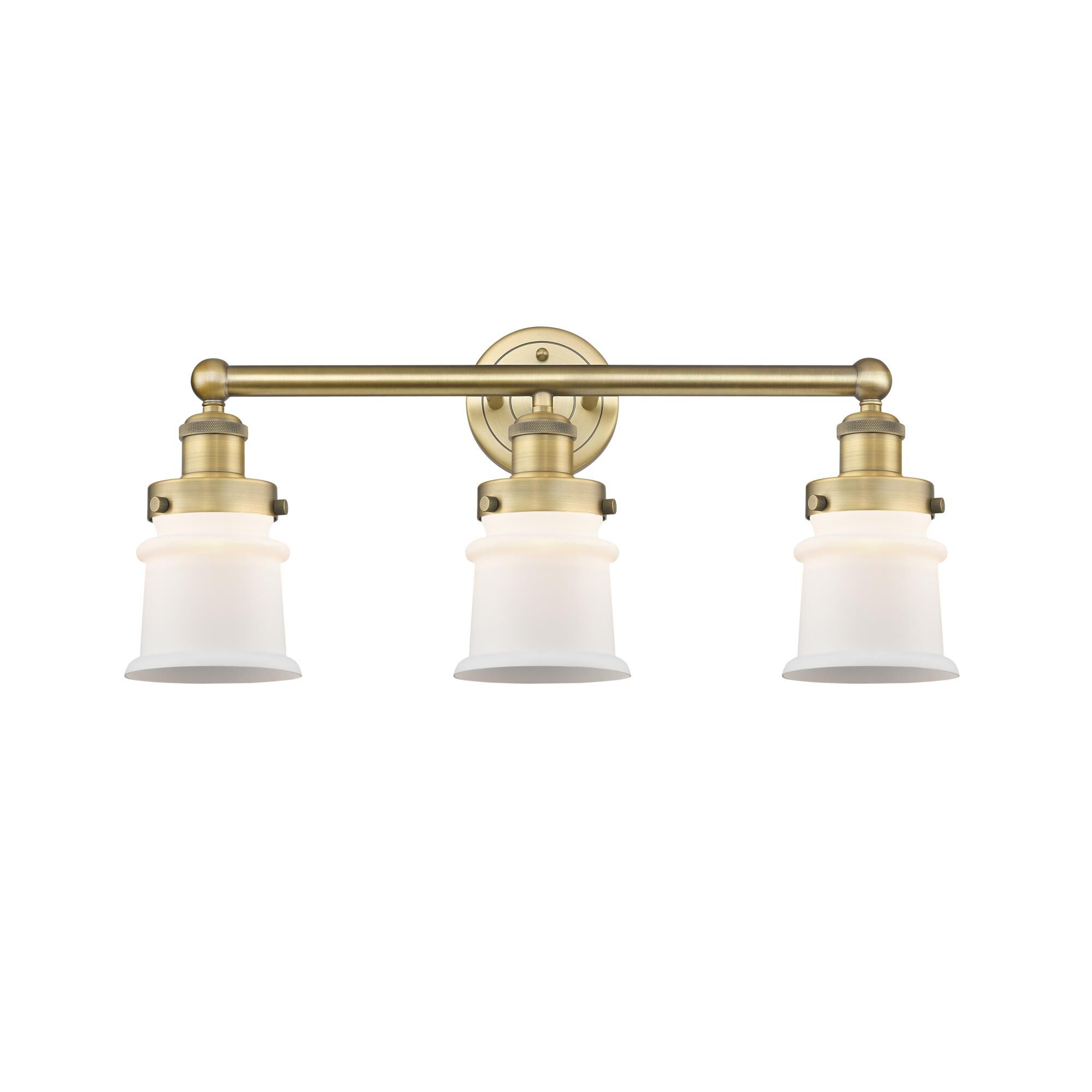 Shown in Brushed Brass finish and Matte White glass