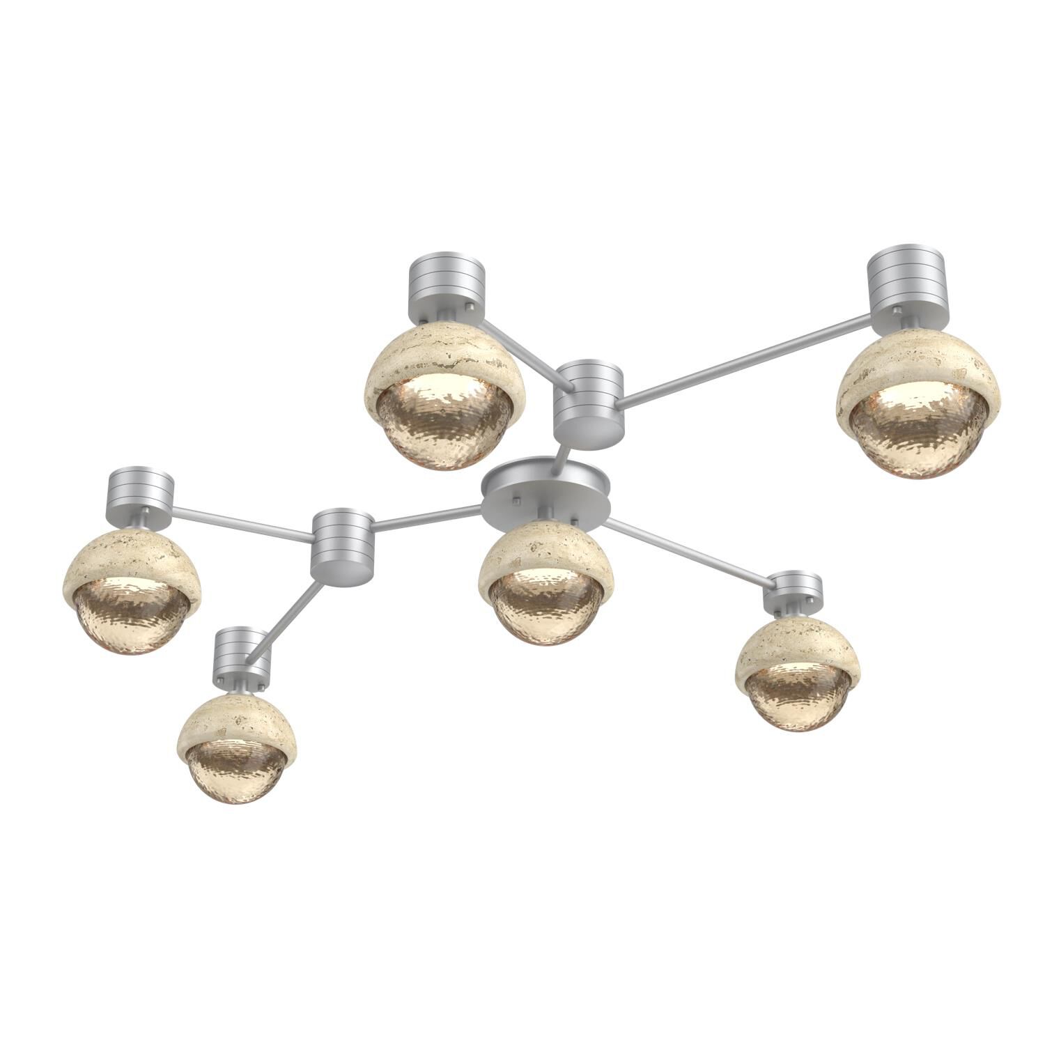 Shown in Classic Silver finish and Amber glass and Travertine Stone accent