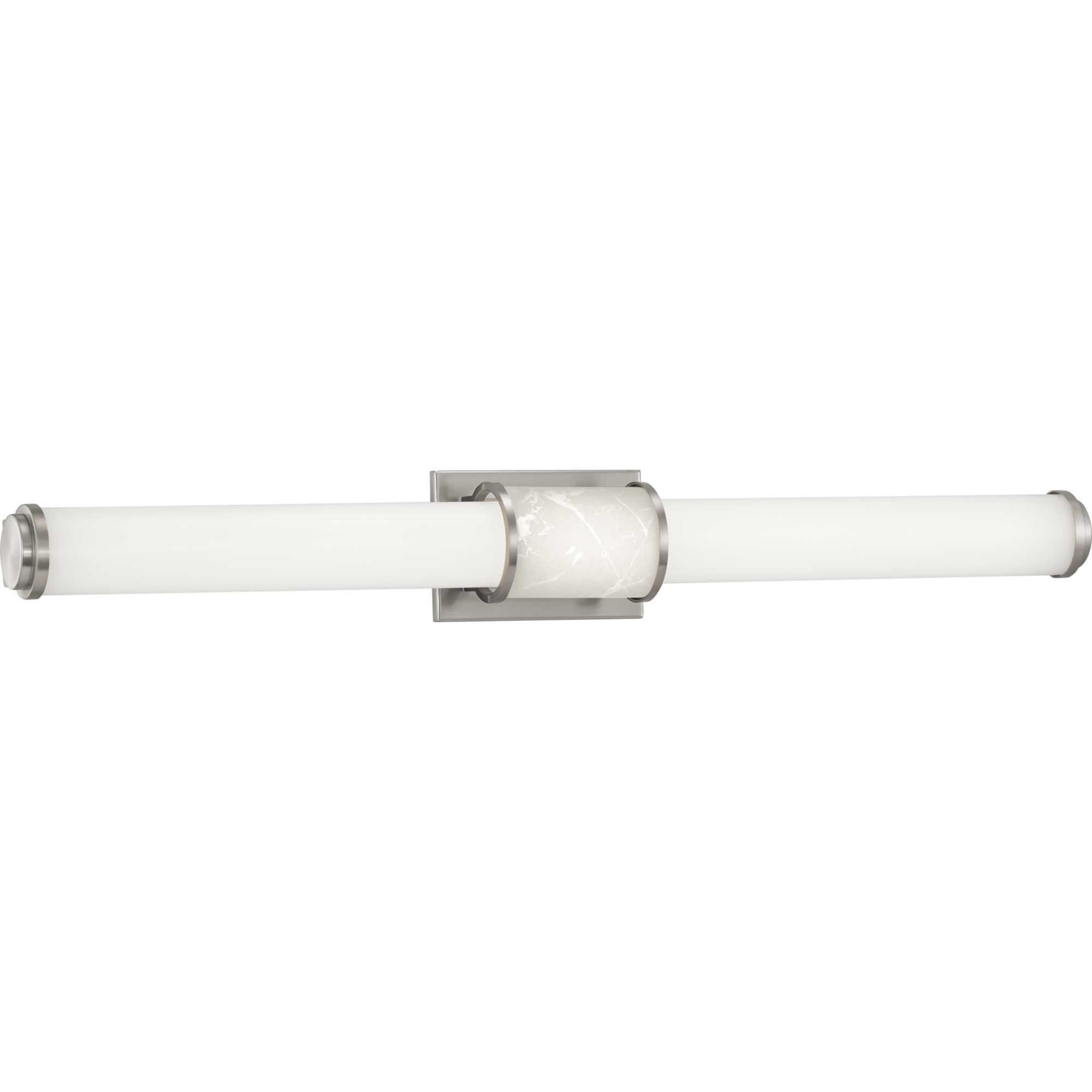 Shown in Brushed Nickel finish and White glass and Acrylic shade