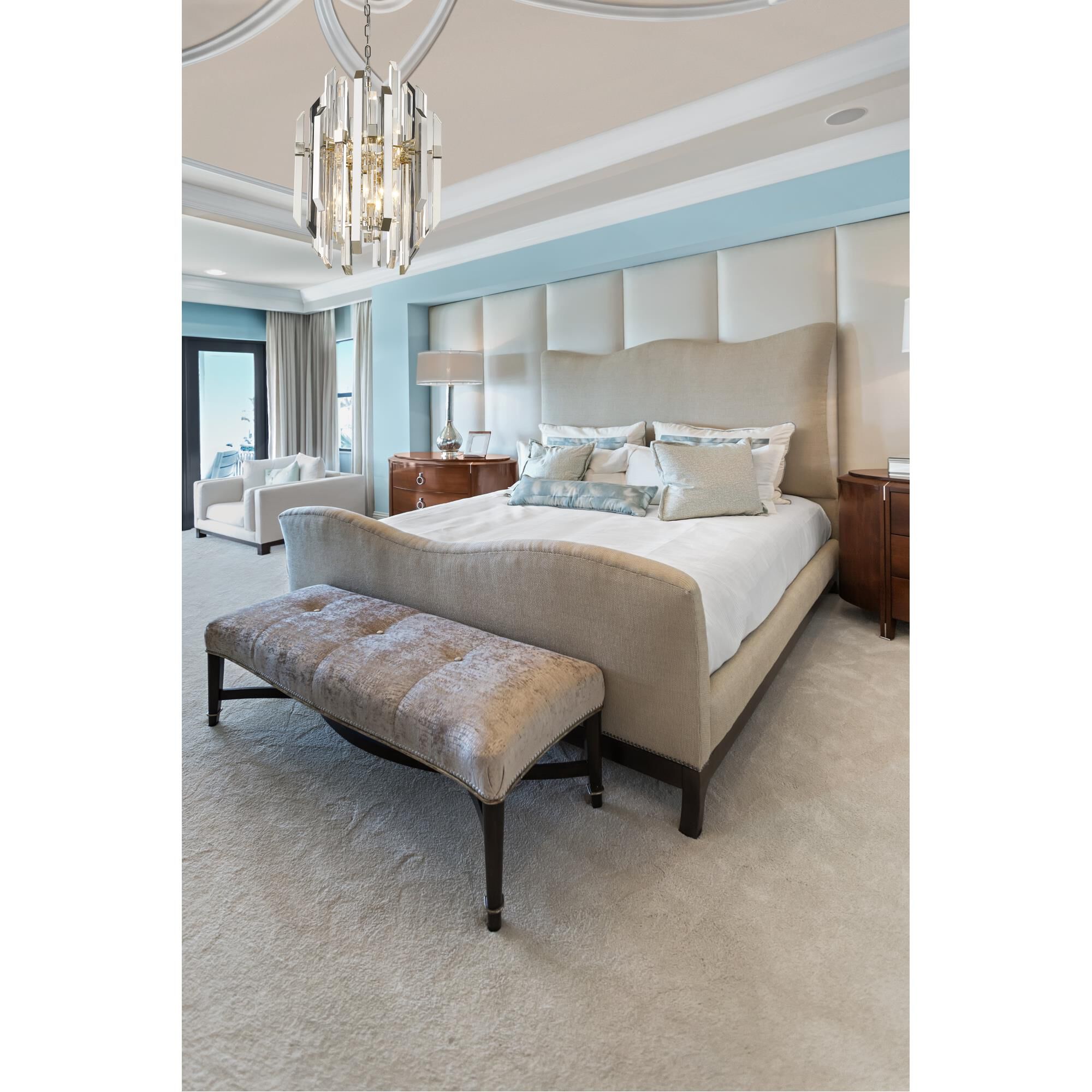 Shown in Polished Nickel finish and Crystal glass and Crystal shade