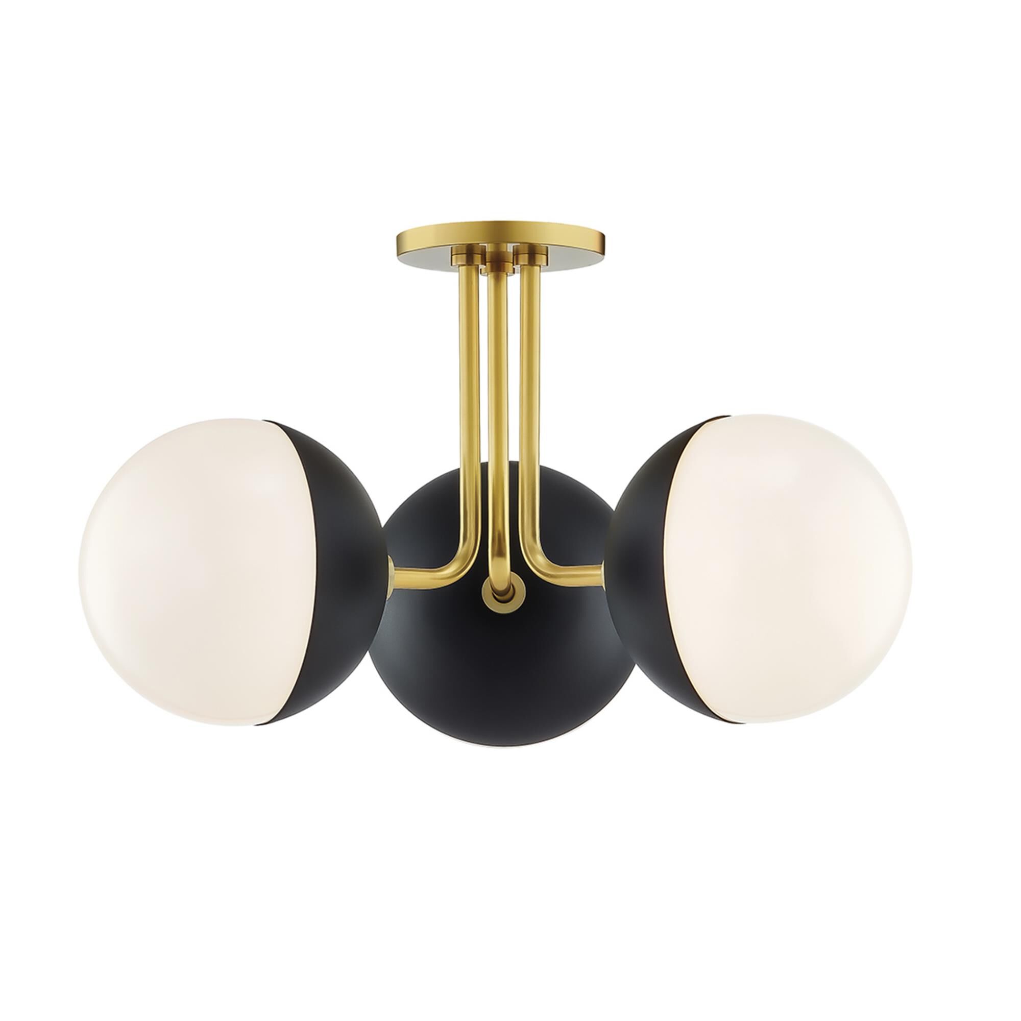 Shown in Aged Brass/Black finish and Opal Glossy glass