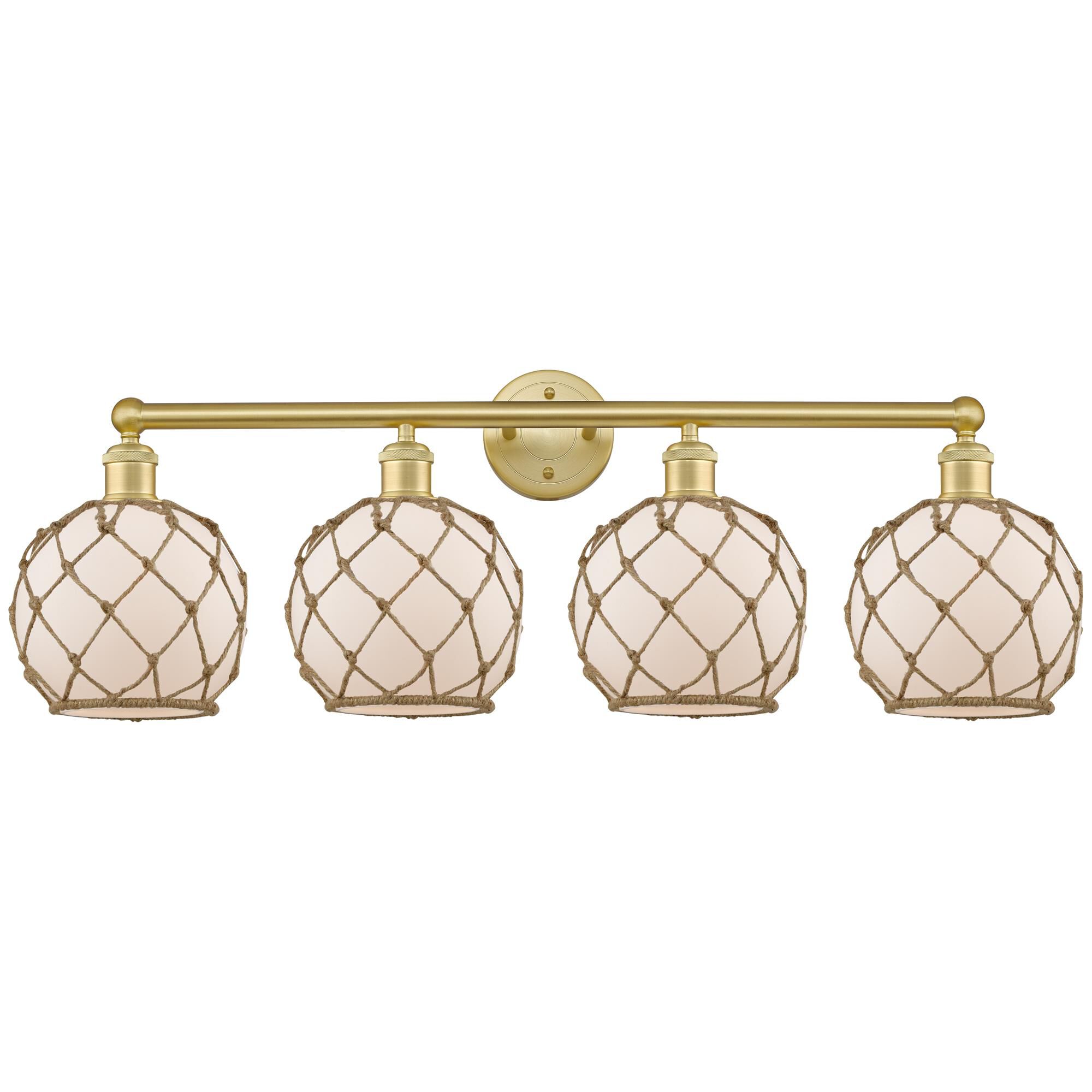 Shown in Satin Gold finish and White with Brown Rope glass