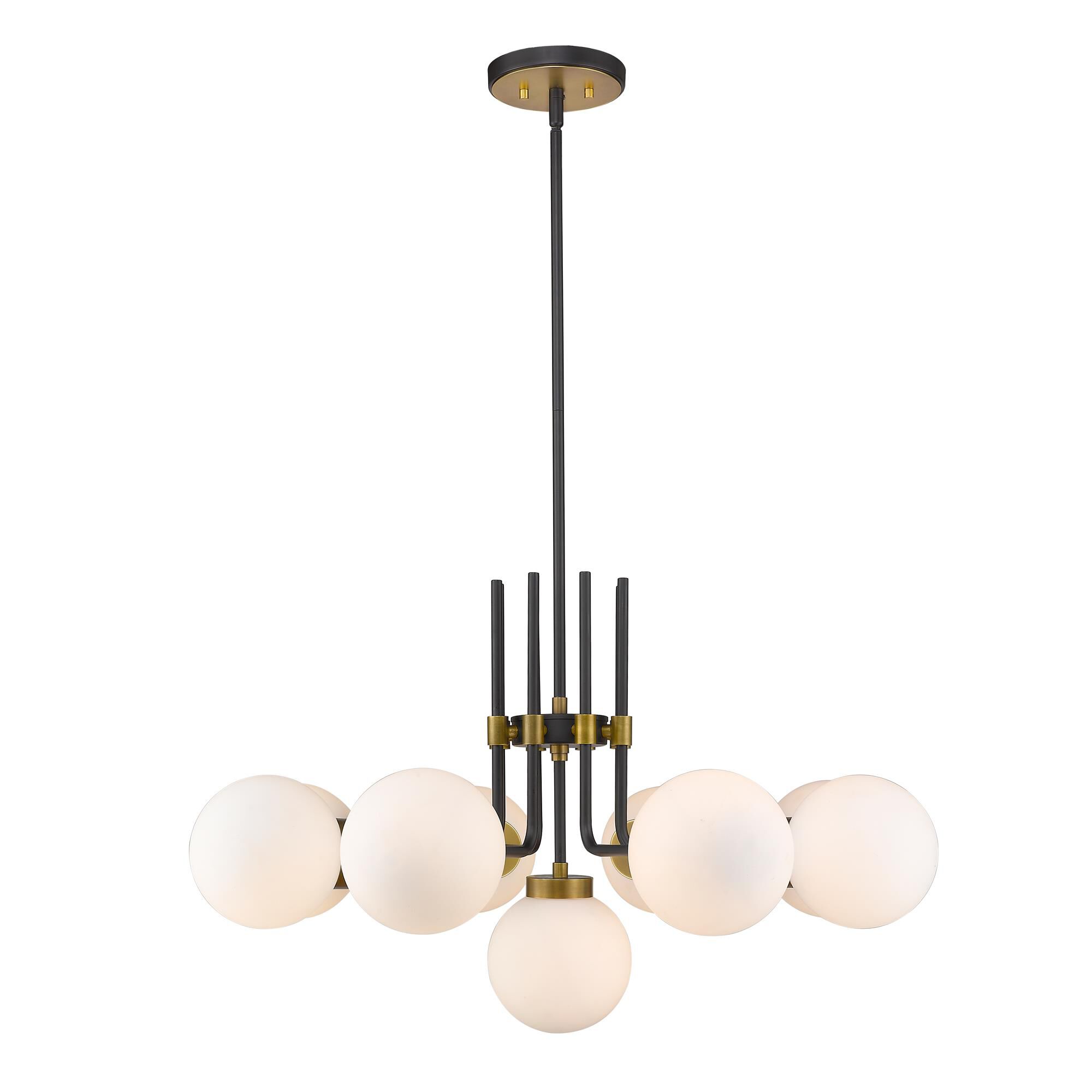 Shown in Matte Black + Olde Brass finish and Glass shade