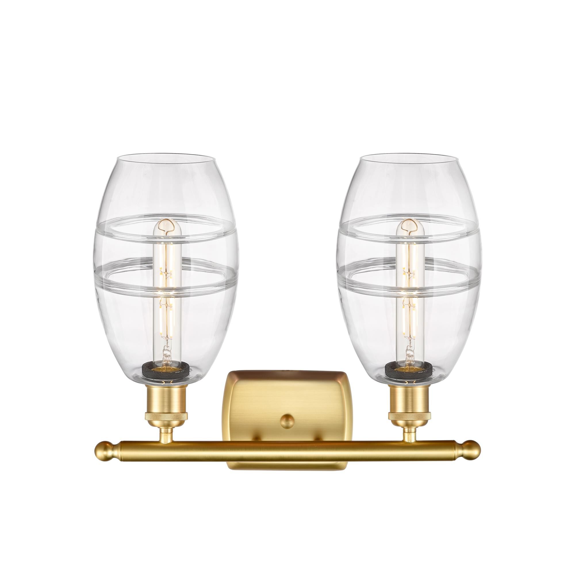 Shown in Satin Gold finish and Clear glass