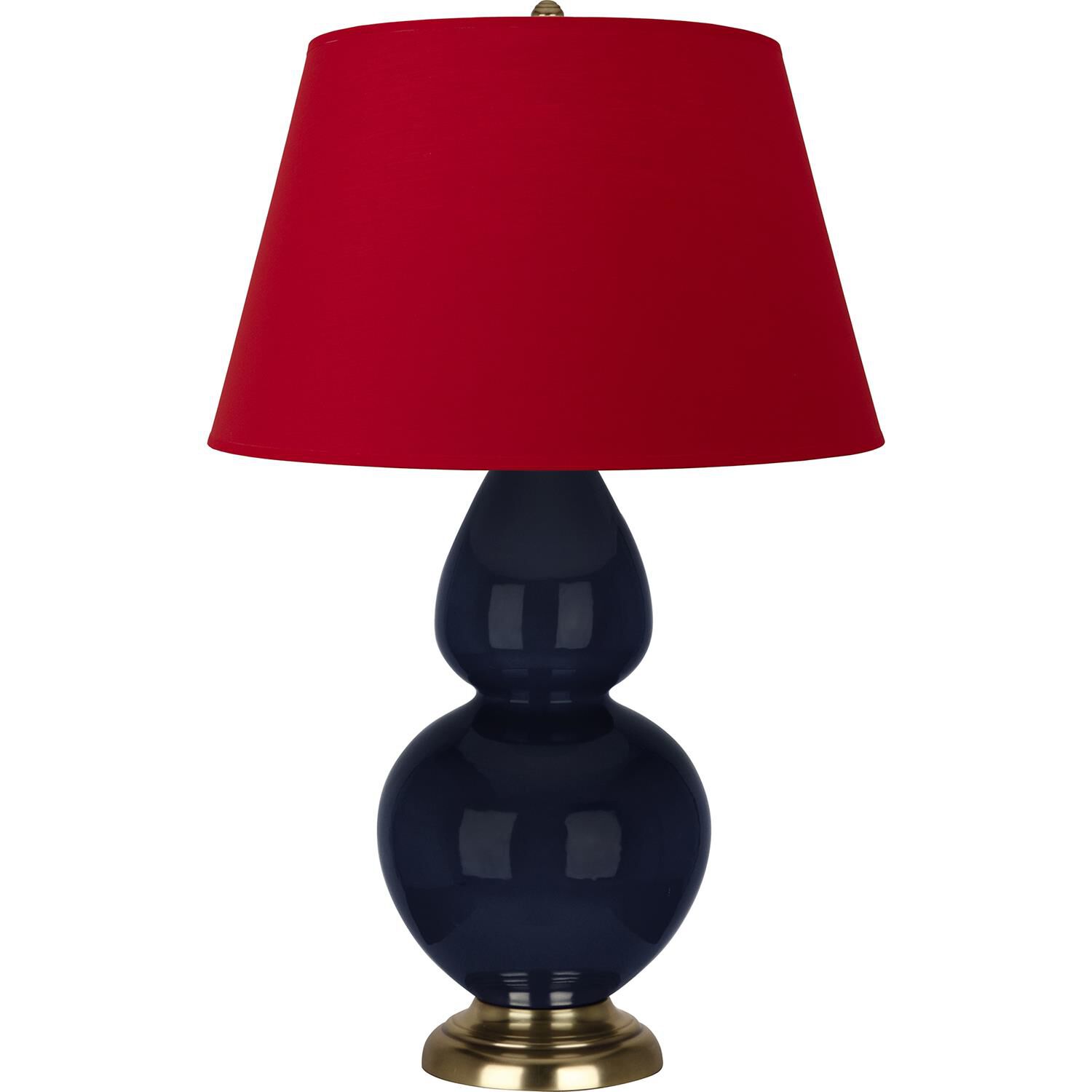Shown in Midnight Blue finish and Black and Red shade and Antique Brass accent