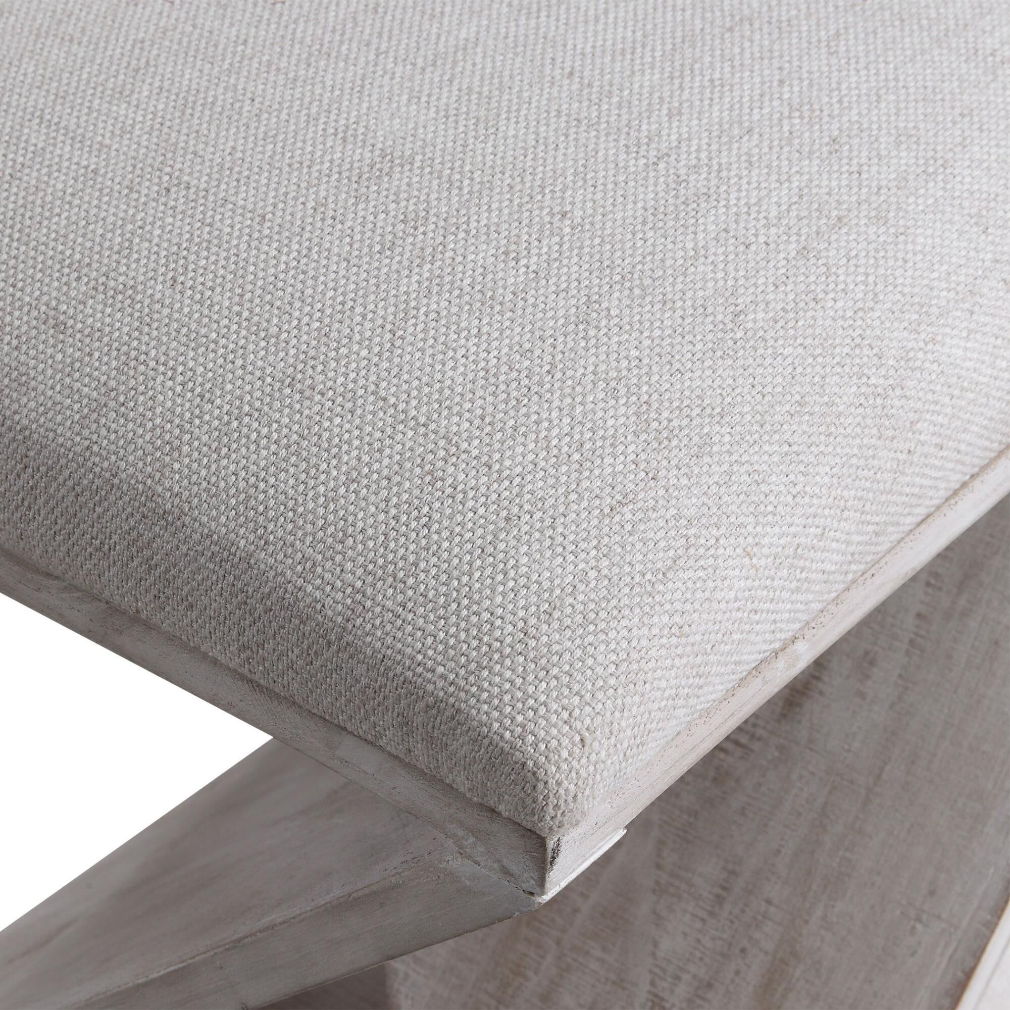 Shown in This Coastal Style Ottoman Features A Unique Asymmetrical Base In White Washed, Weathered Fir Wood W finish